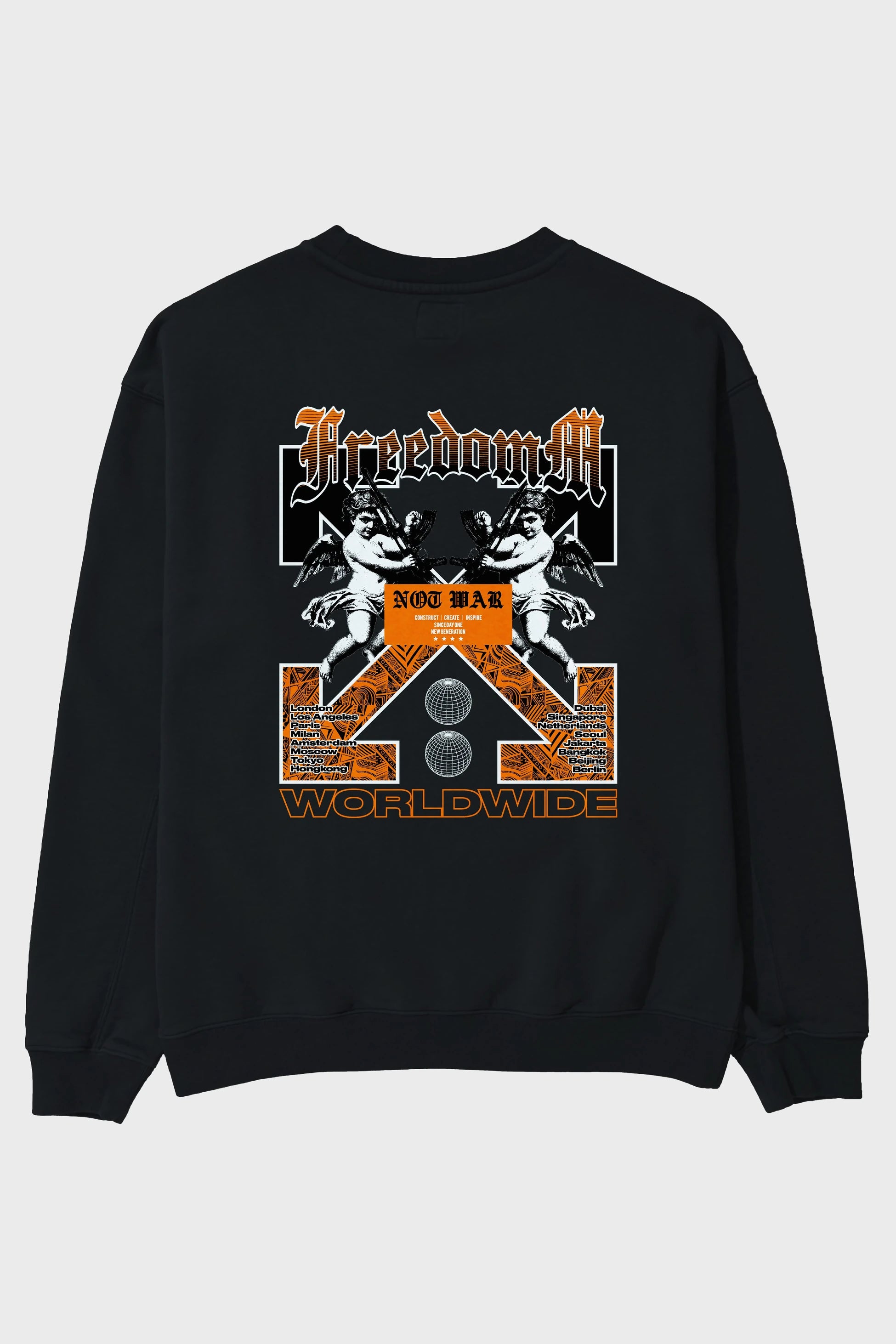 Freedom Worldwide Arka Baskılı Oversize Sweatshirt Erkek Kadın Unisex