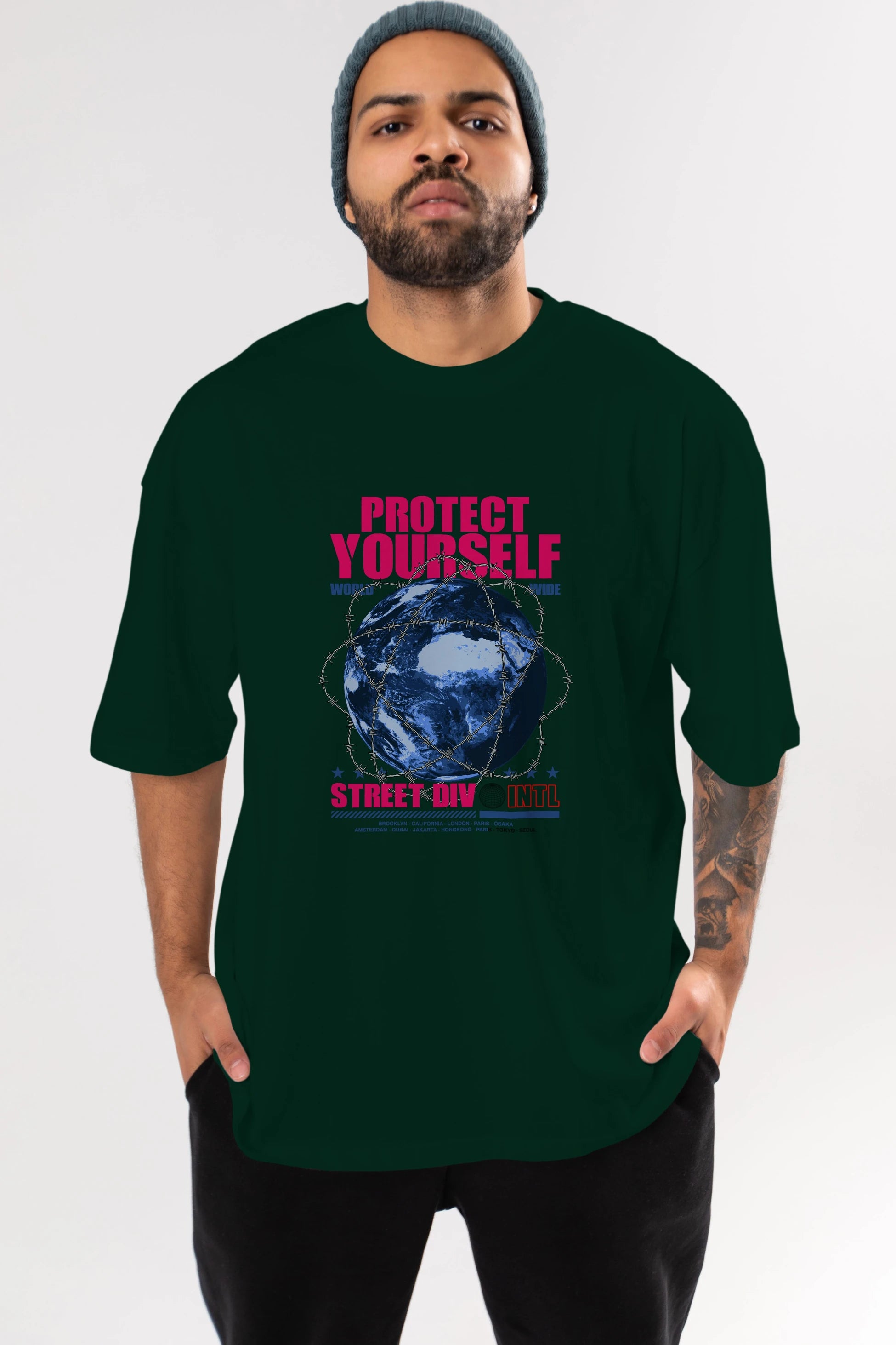 Protect Yourself Ön Baskılı Oversize t-shirt Erkek Kadın Unisex