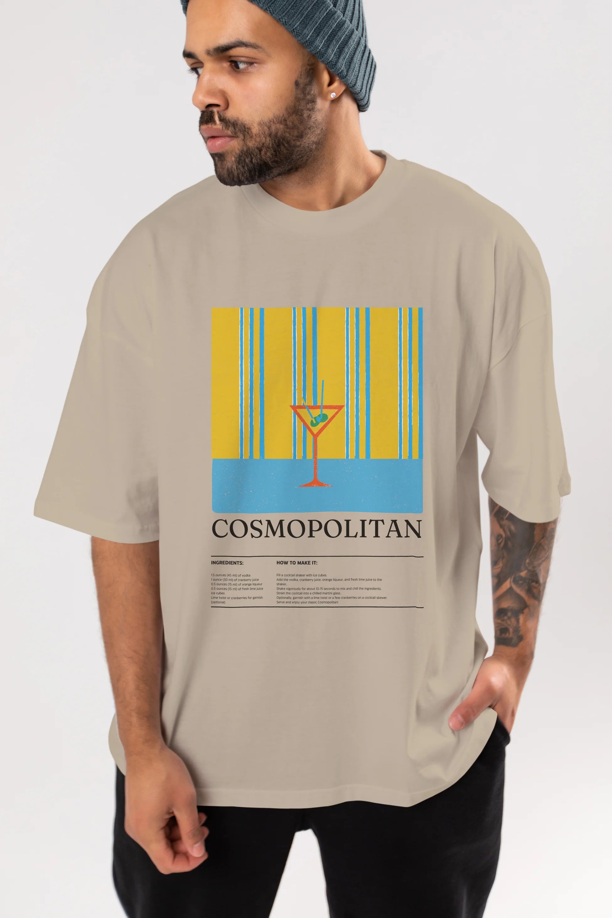 Cosmopolitan Kokteyl Ön Baskılı Oversize t-shirt Erkek Kadın %100 Pamuk Bisiklet Yaka tişort