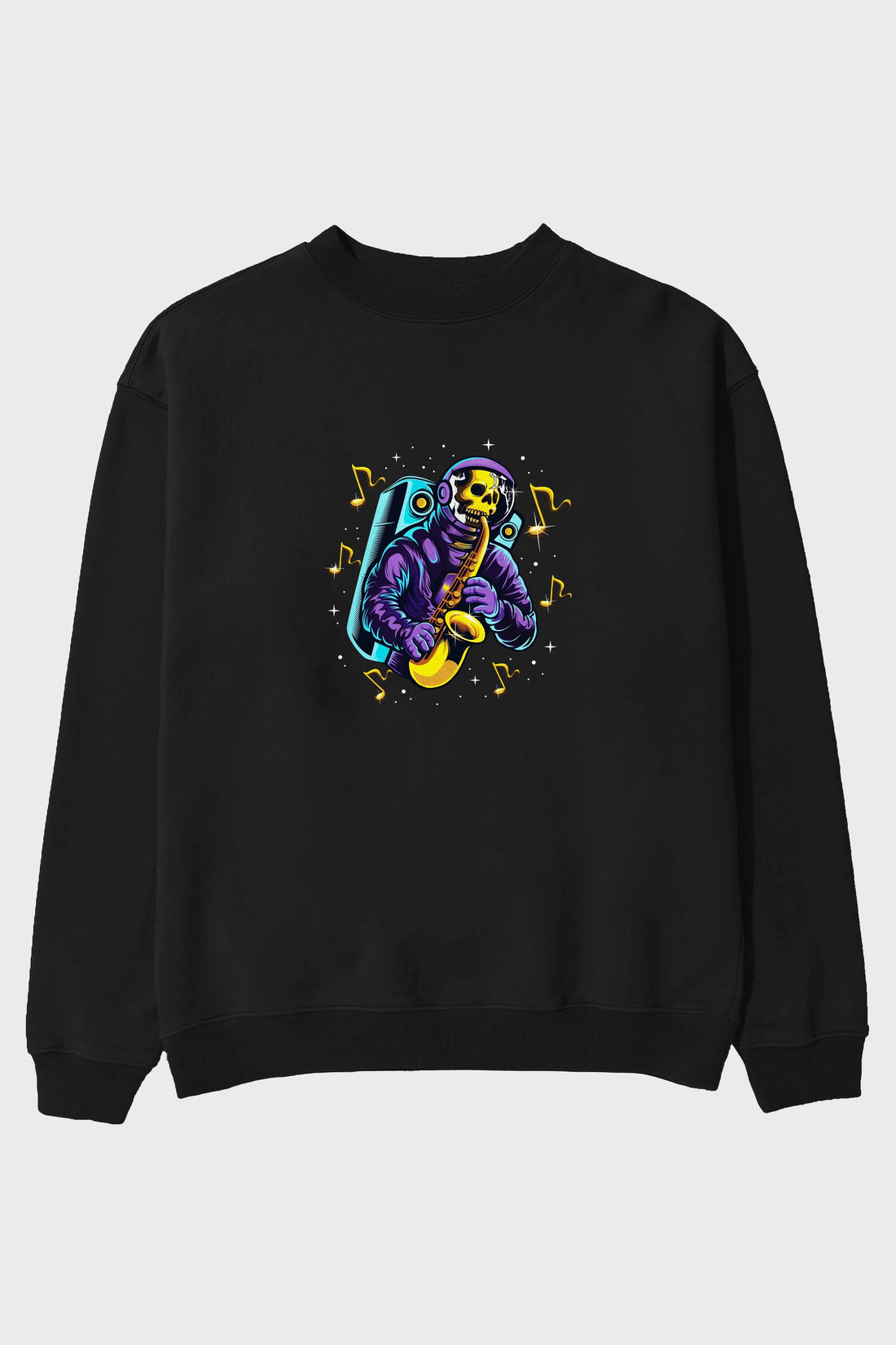 Astroskull Saxophonist Ön Baskılı Oversize Sweatshirt Erkek Kadın Unisex