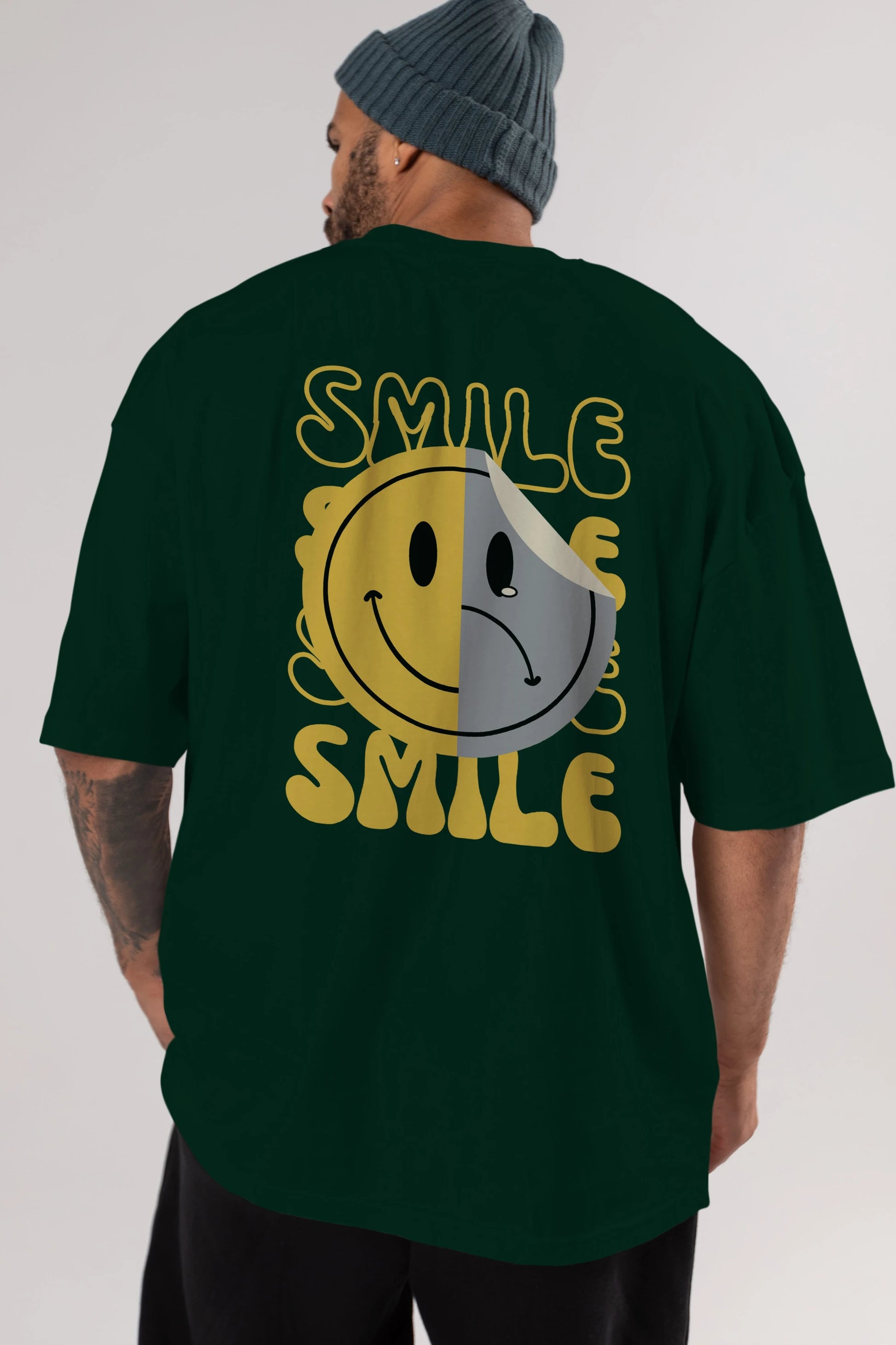 Smile Yazılı Arka Baskılı Oversize t-shirt Erkek Kadın Unisex