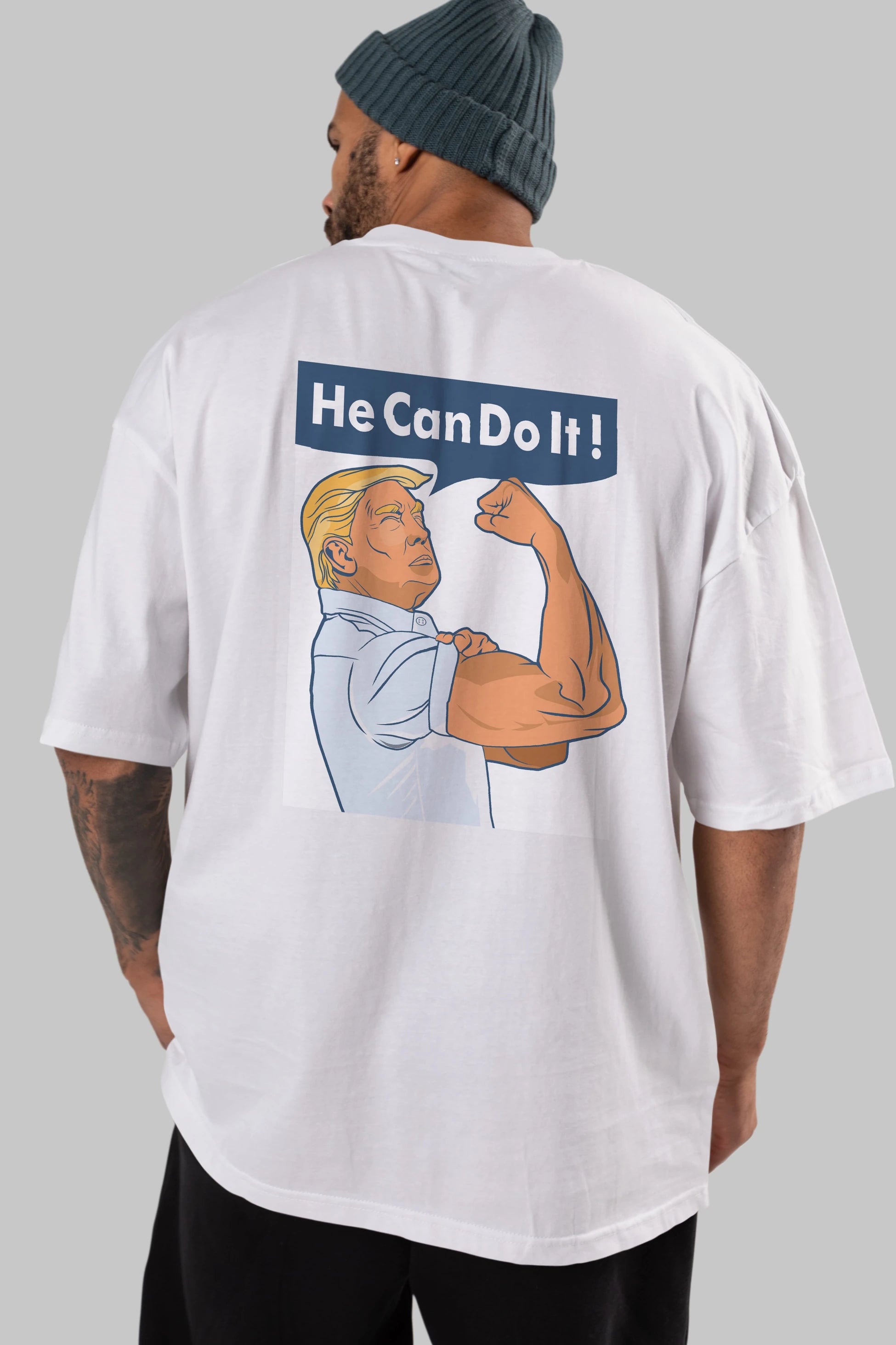 He Can Do It Trump Arka Baskılı Oversize t-shirt Erkek Kadın Unisex %100 Pamuk tişort
