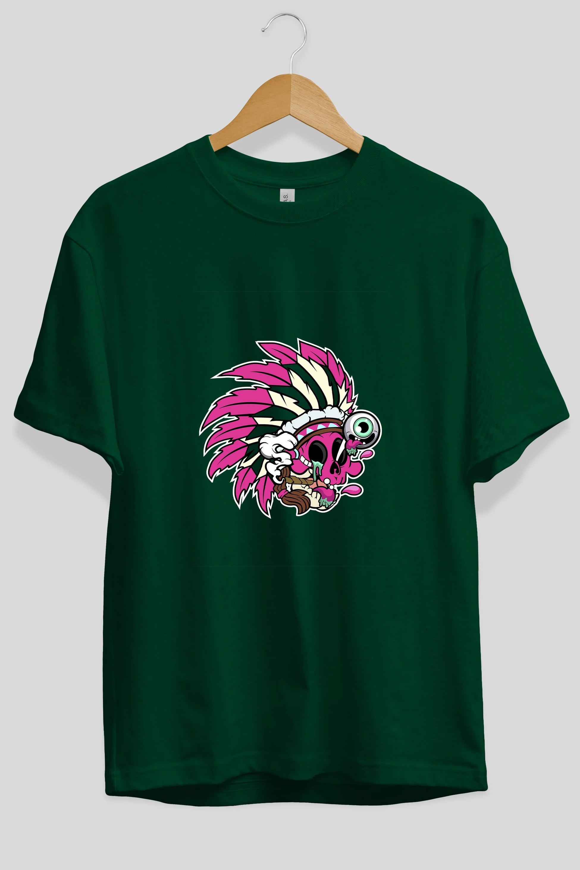 Skull Indian Ön Baskılı Oversize t-shirt Erkek Kadın Unisex %100 Pamuk tişort