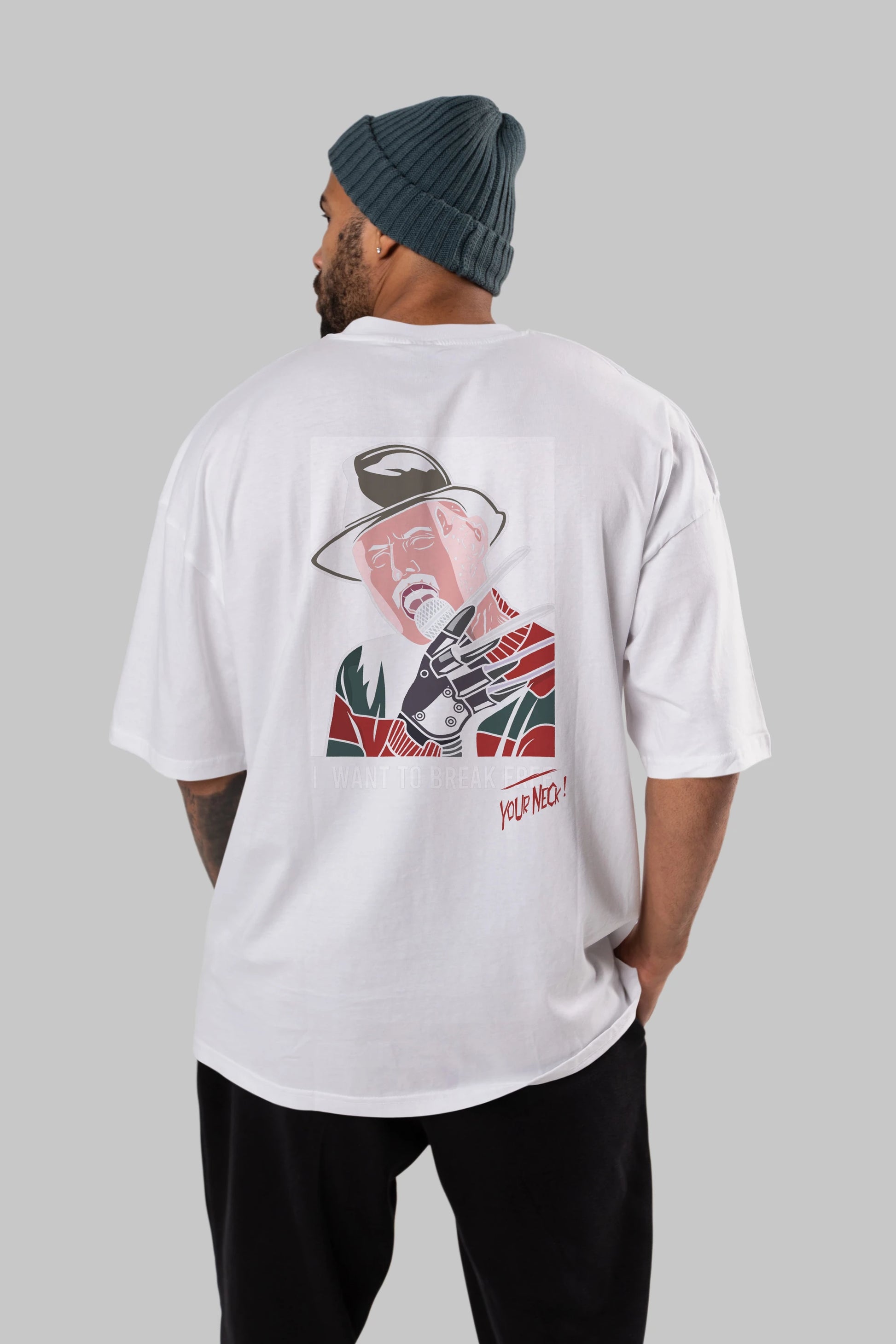 Freddy Merkrueger Arka Baskılı Oversize t-shirt Erkek Kadın Unisex %100 Pamuk tişort