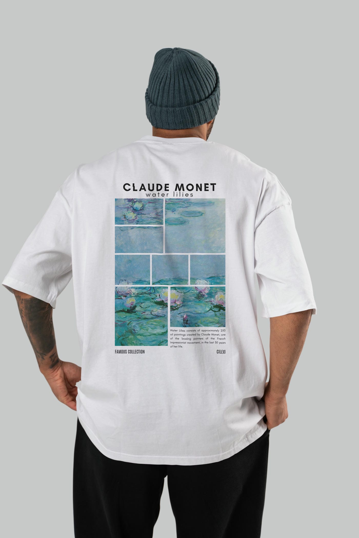 Claude Monet Arka Baskılı Oversize t-shirt Erkek Kadın Bisiklet Yaka Pamuk tişort