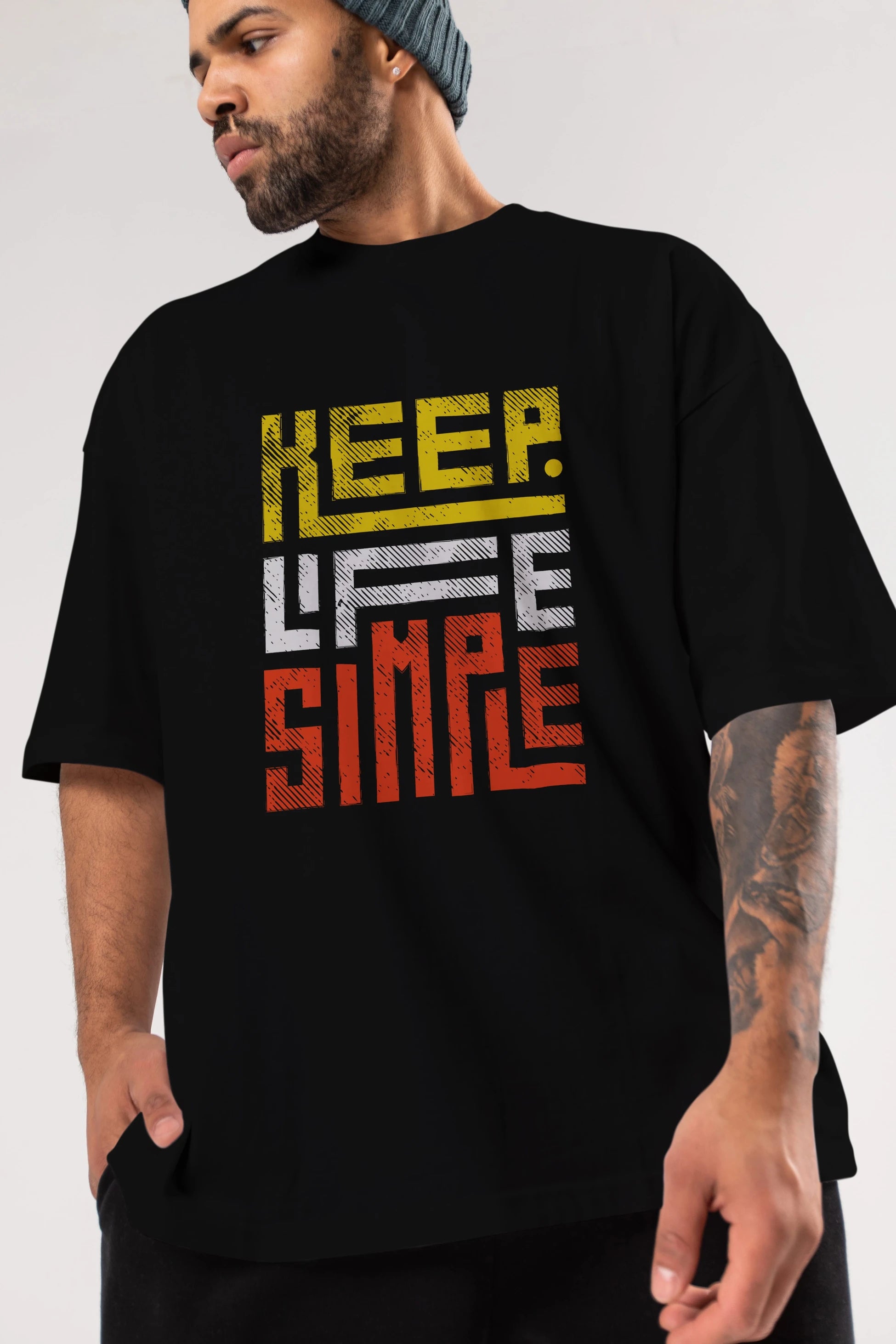 Keep Life Simple Yazılı Ön Baskılı Oversize t-shirt Erkek Kadın Unisex