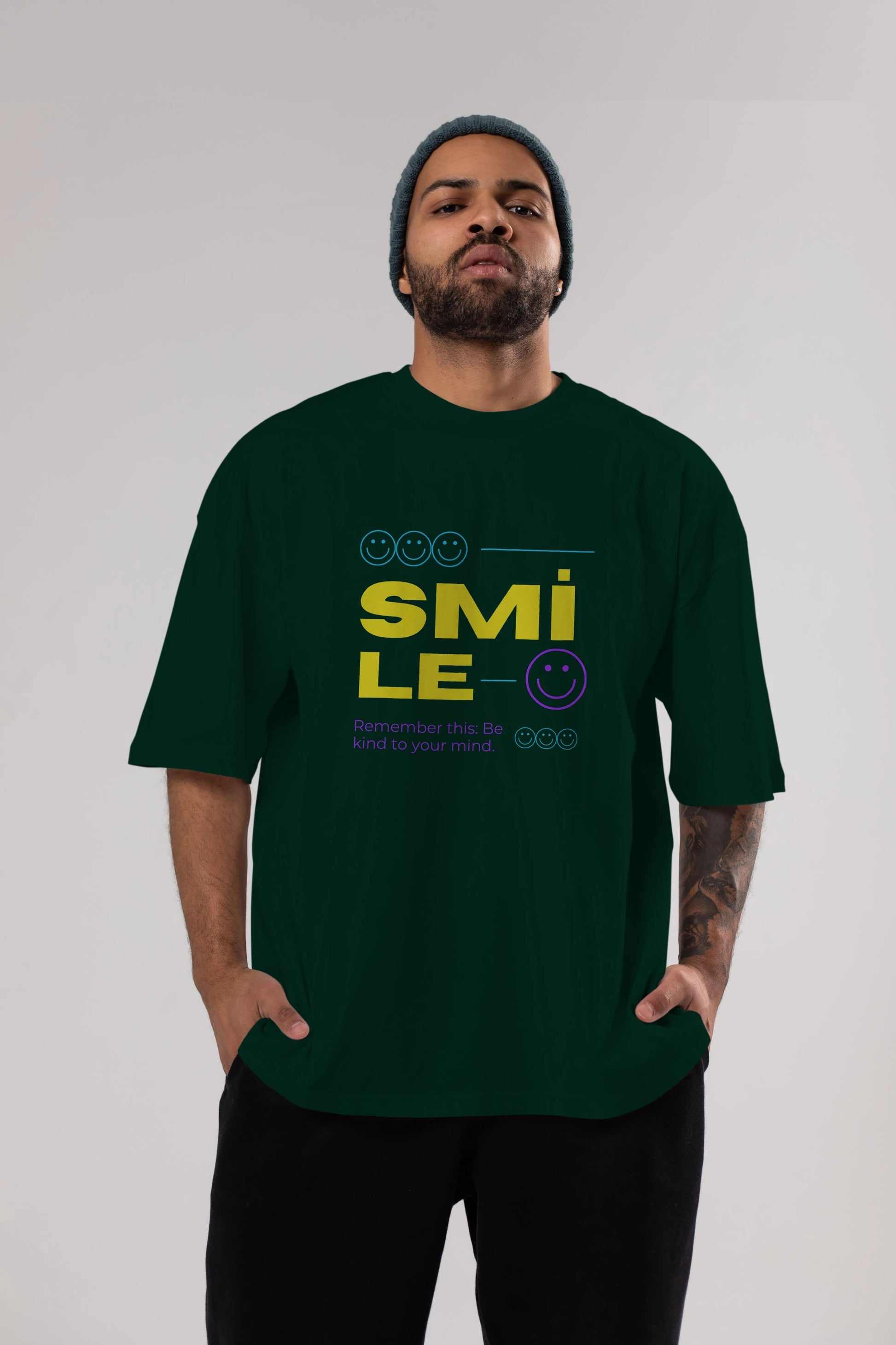Smile Yazılı 2 Ön Baskılı Oversize t-shirt Erkek Kadın Unisex