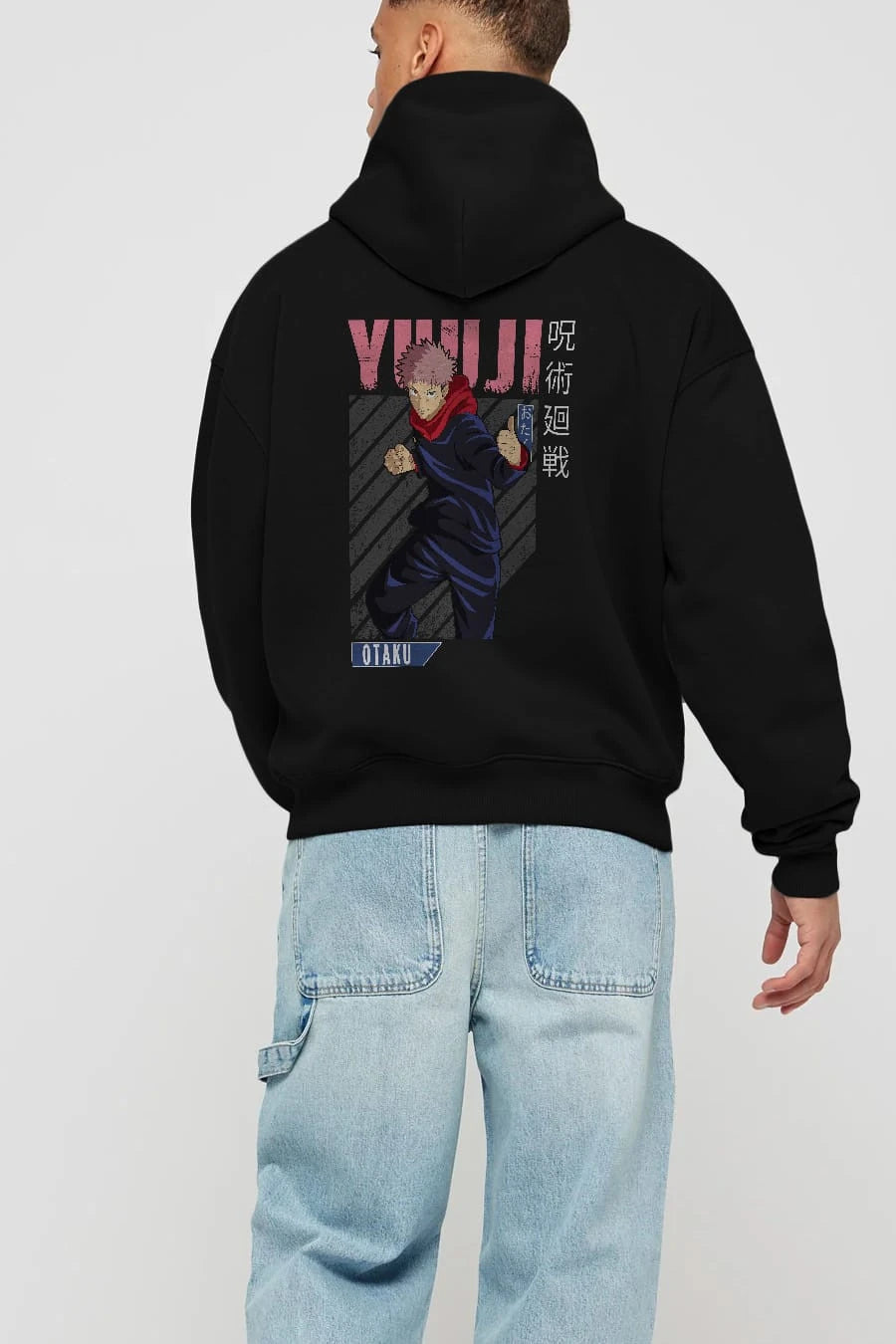 Yuuji Itadori Anime Arka Baskılı Hoodie Oversize Kapüşonlu Sweatshirt Erkek Kadın Unisex