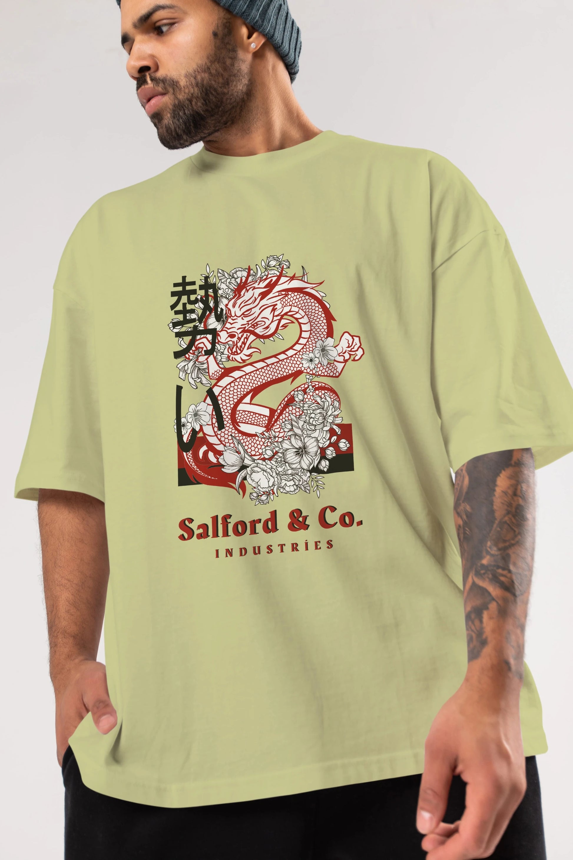Dragon Ön Baskılı Oversize t-shirt Erkek Kadın Unisex