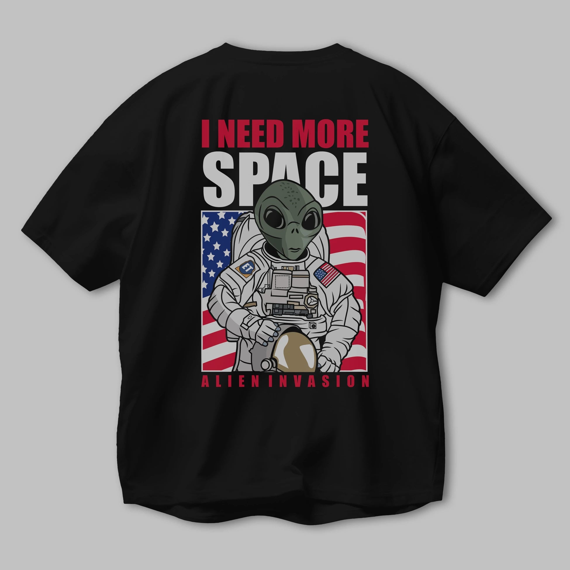 Alien Astronaut Arka Baskılı Oversize t-shirt Erkek Kadın Unisex %100 Pamuk tişort