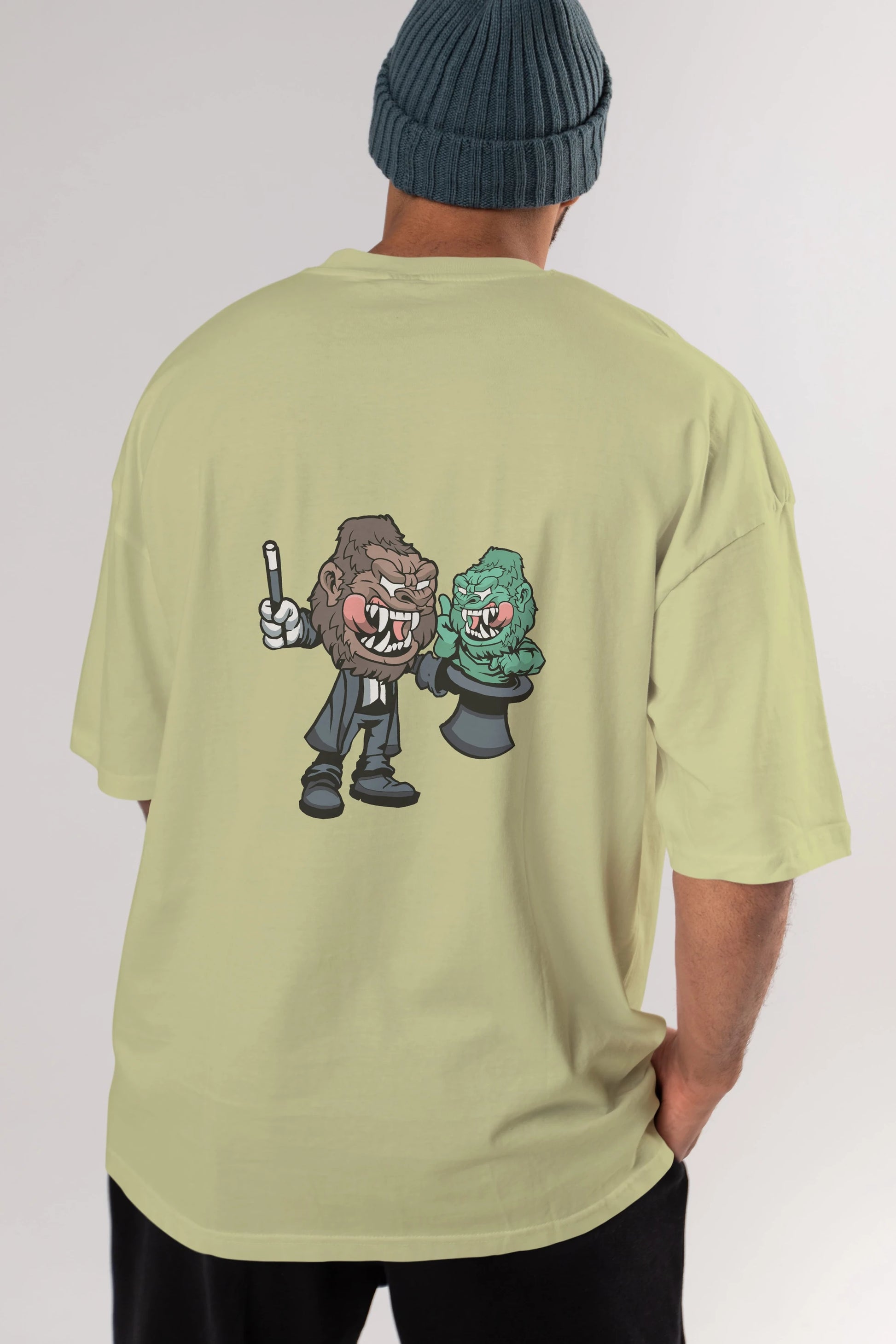 Gorilla Magician Arka Baskılı Oversize t-shirt Erkek Kadın Unisex %100 Pamuk tişort