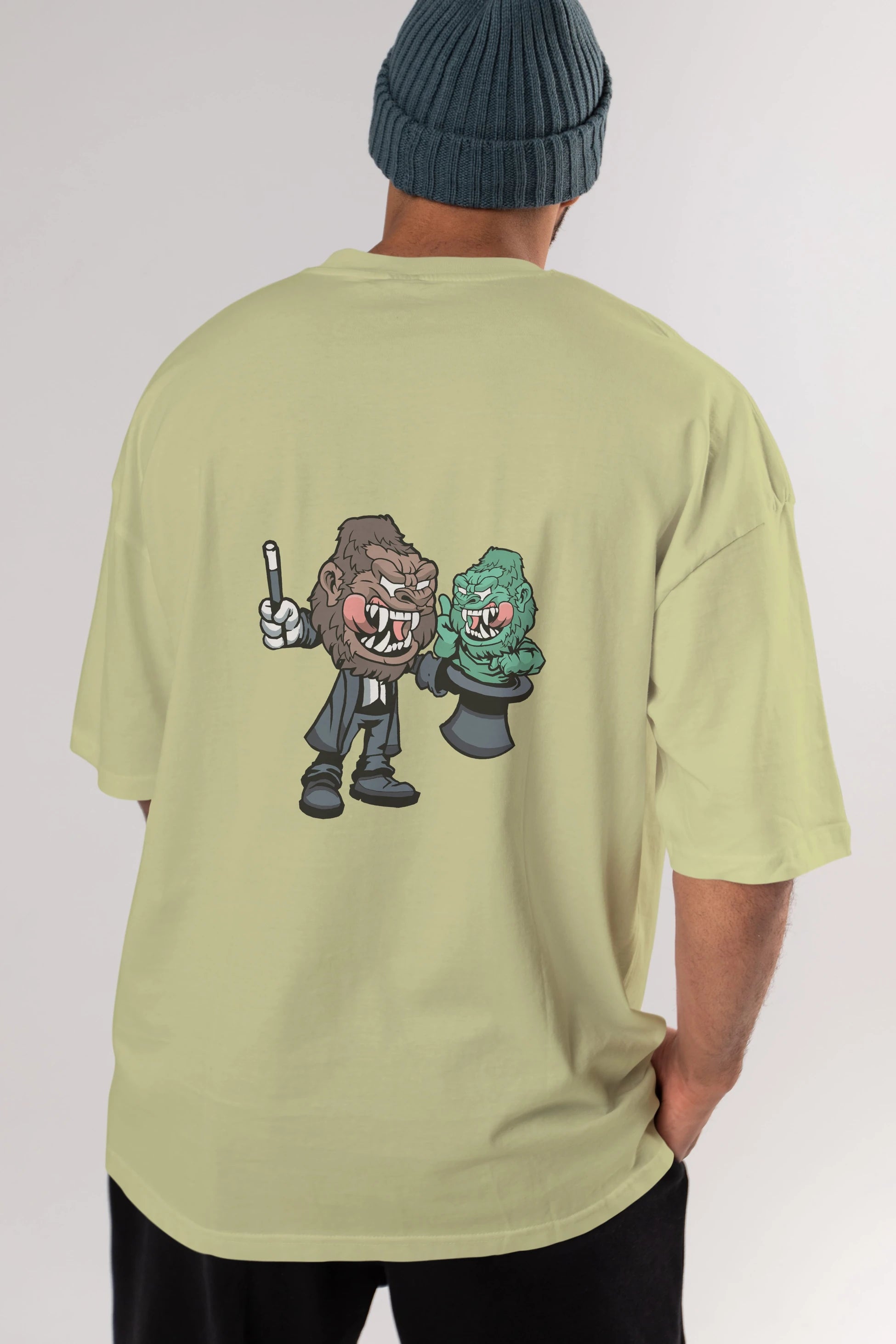 Gorilla Magician Arka Baskılı Oversize t-shirt Erkek Kadın Unisex %100 Pamuk tişort