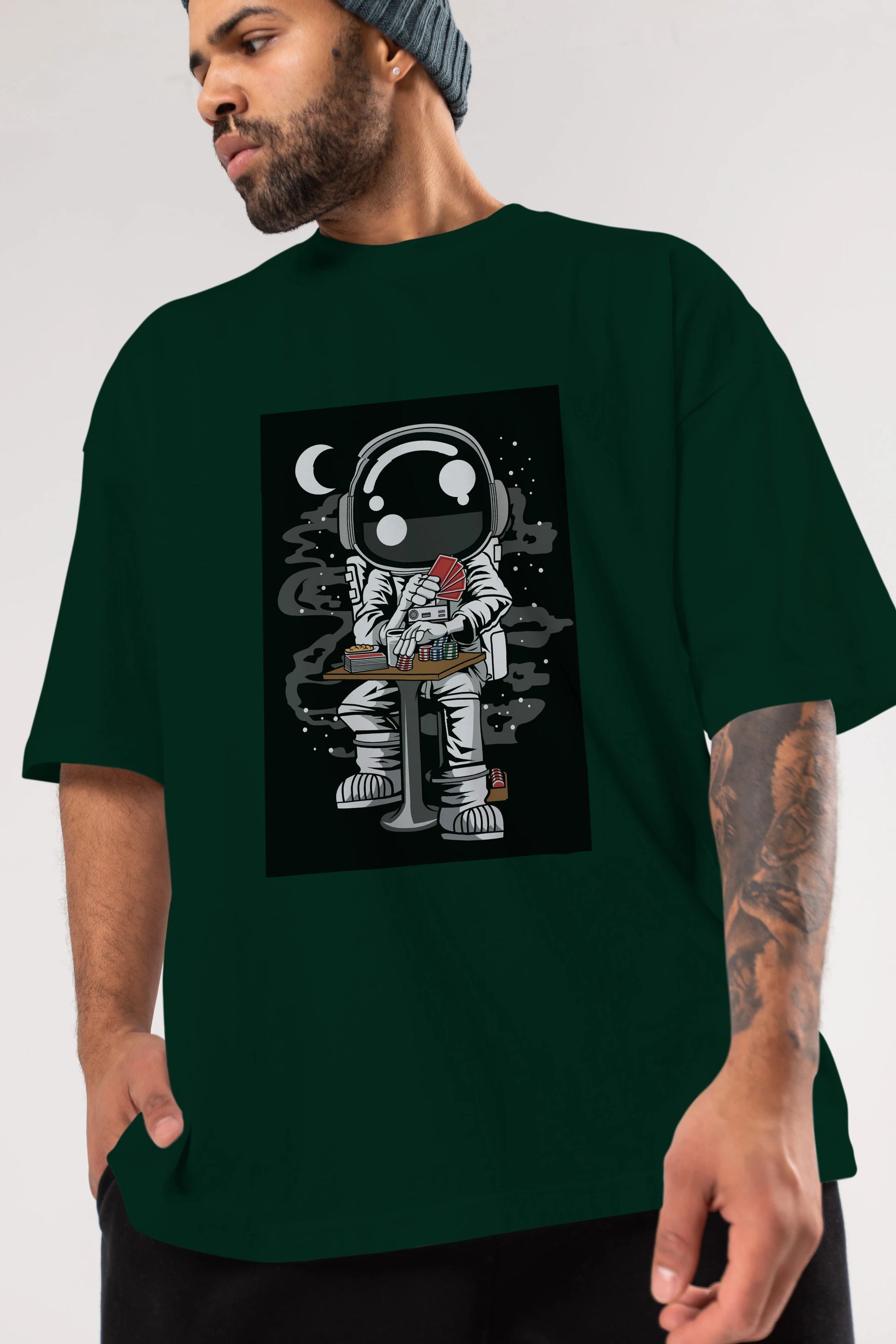 Astronaut Gambler Ön Baskılı Oversize t-shirt Erkek Kadın Unisex