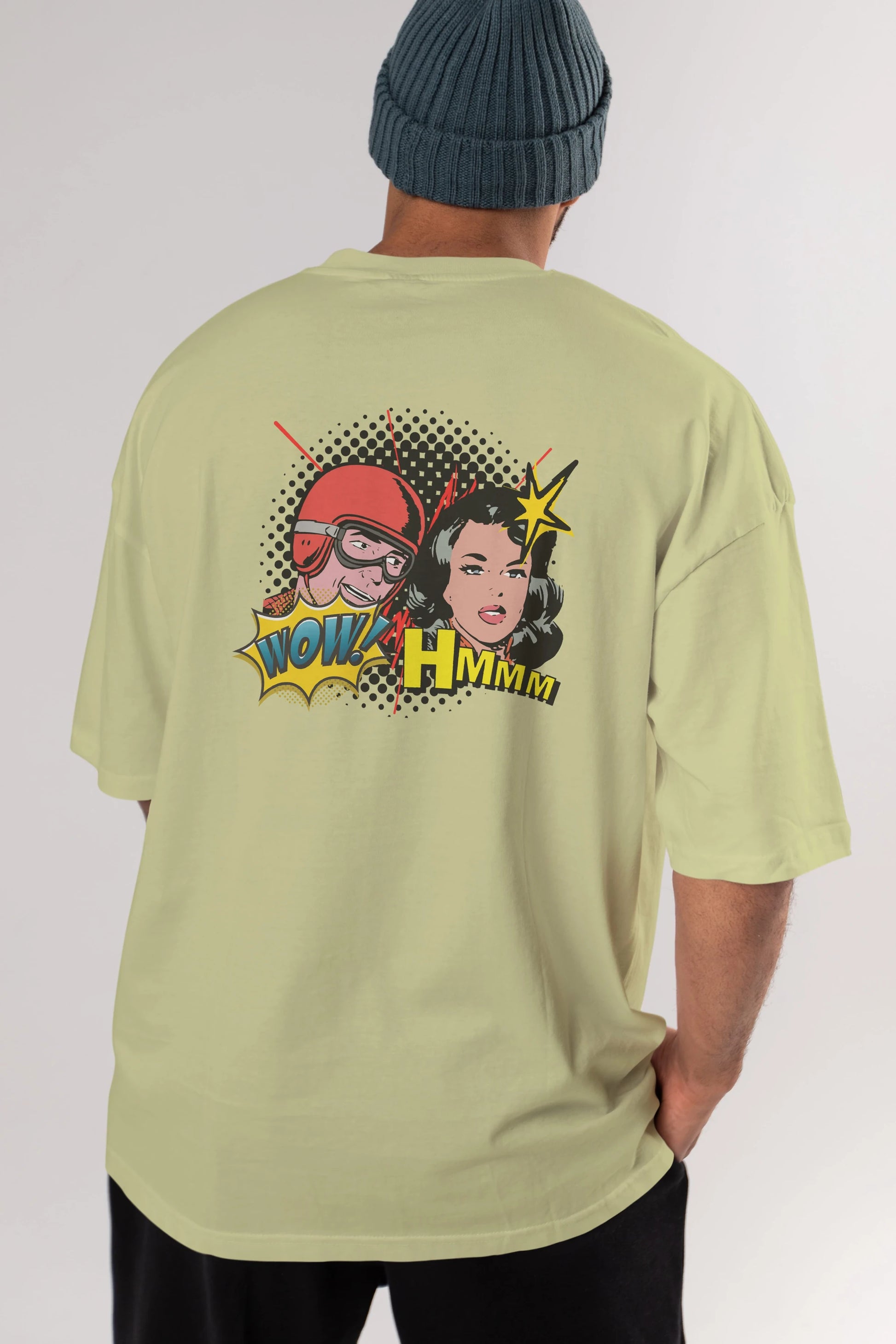 Comic Wow Yazılı Arka Baskılı Oversize t-shirt Erkek Kadın Unisex