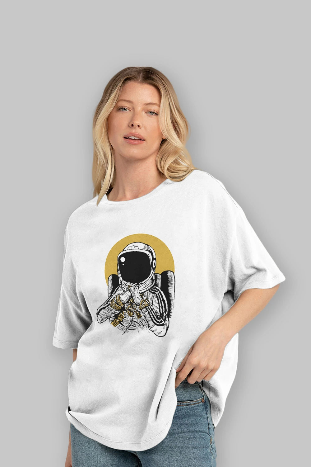 Space Dee Jay Ön Baskılı Oversize t-shirt Erkek Kadın Unisex %100 Pamuk tişort