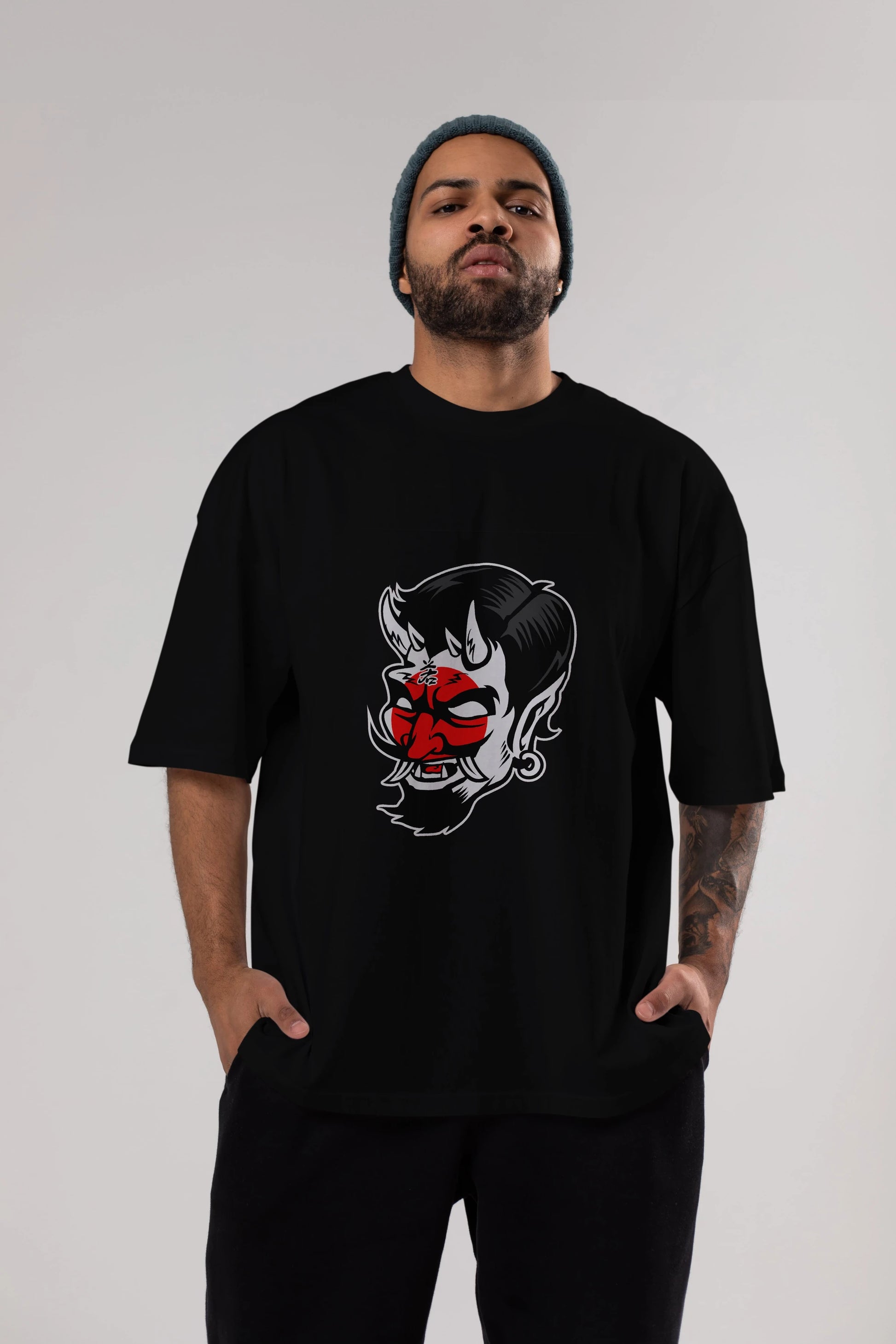 Japanese Devil Ön Baskılı Oversize t-shirt Erkek Kadın Unisex %100 Pamuk tişort