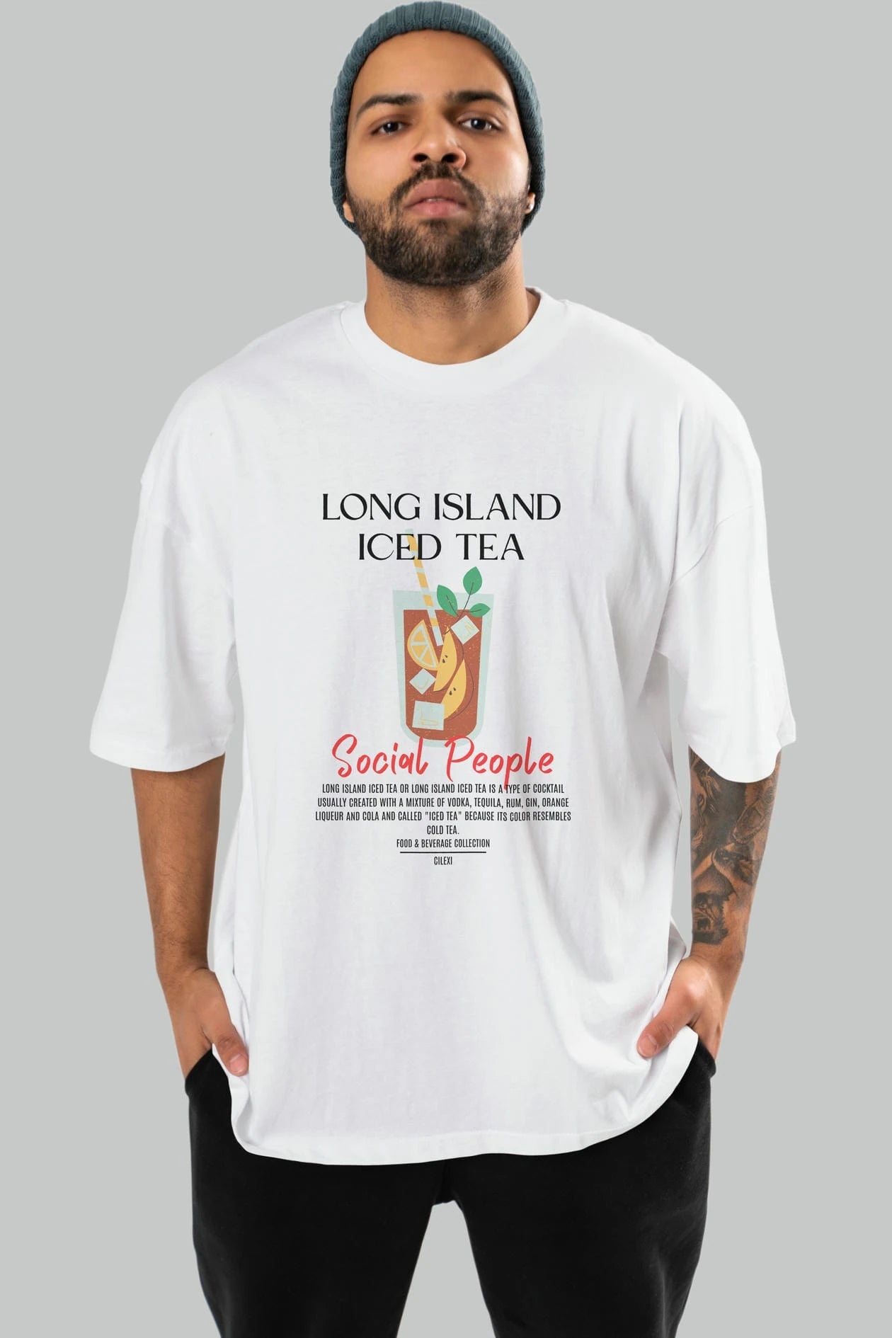 Long Island ıced tea Kokteyl Serisi ön Baskılı Oversize t-shirt Erkek Kadın %100 Pamuk Bisiklet Yaka tişort