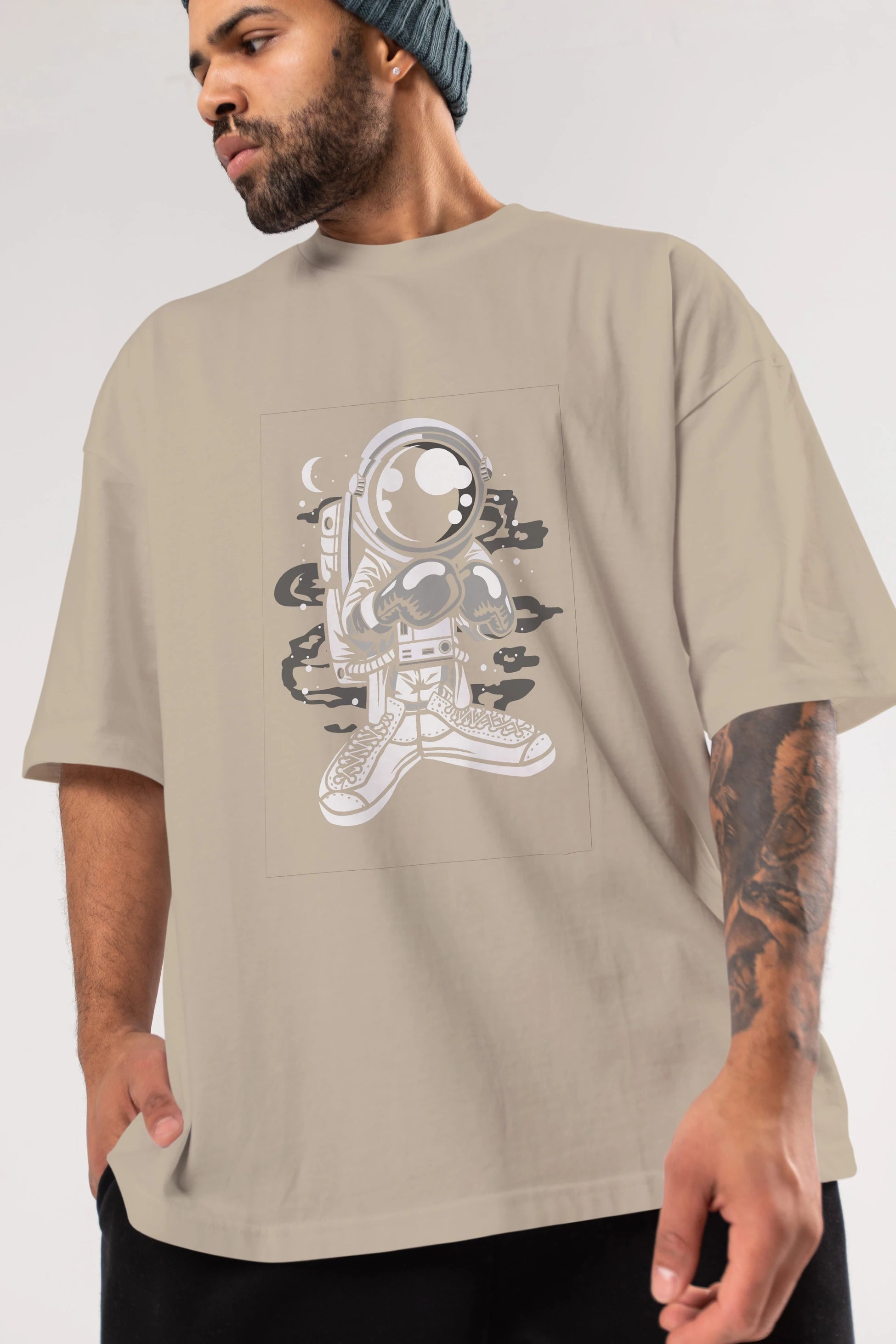 Astronaut Boxer Ön Baskılı Oversize t-shirt Erkek Kadın Unisex