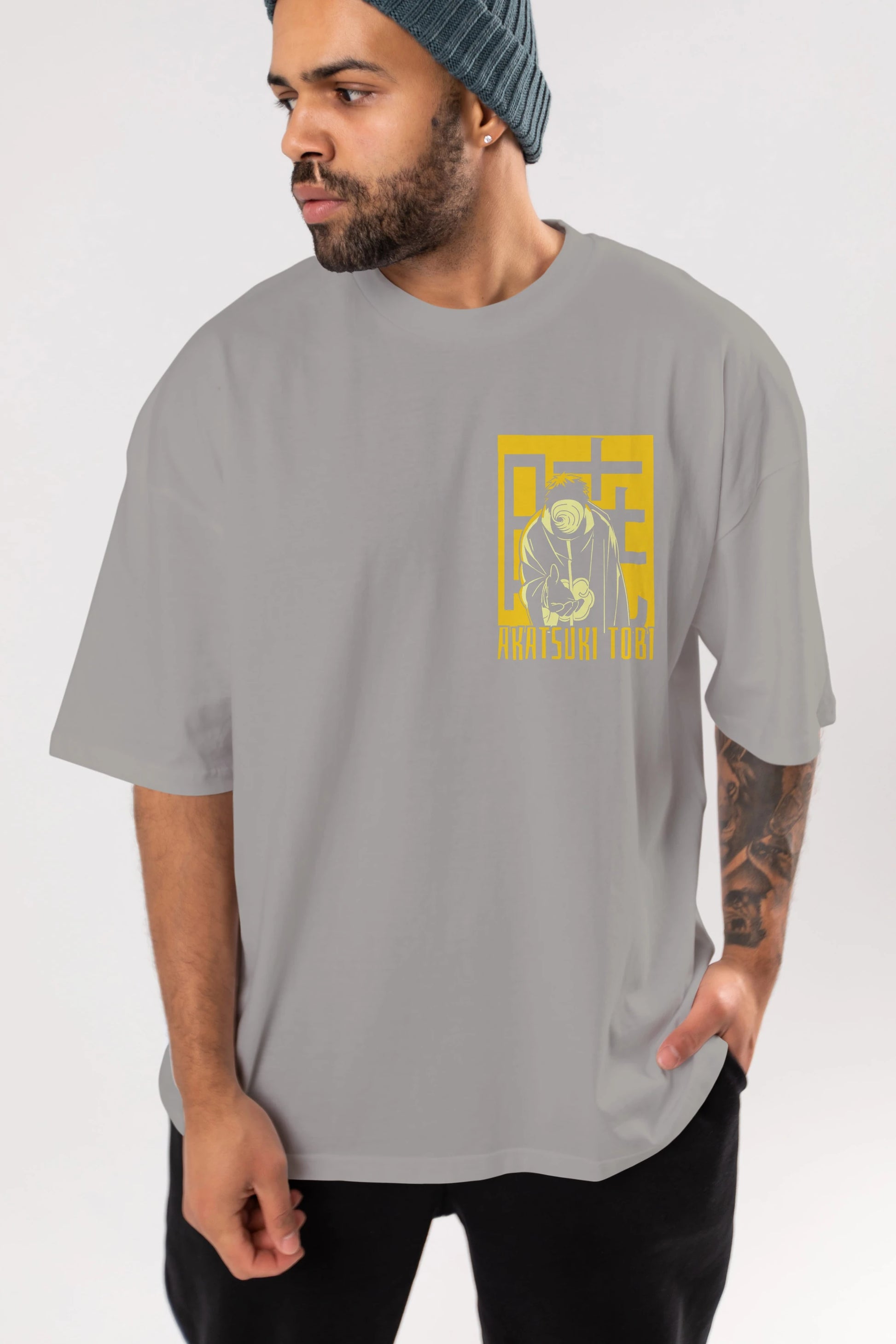 AKATSUKI OBITO NARUTO Ön Sol Baskılı Oversize t-shirt Erkek Kadın Unisex %100 Pamuk Bisiklet Yaka tişort