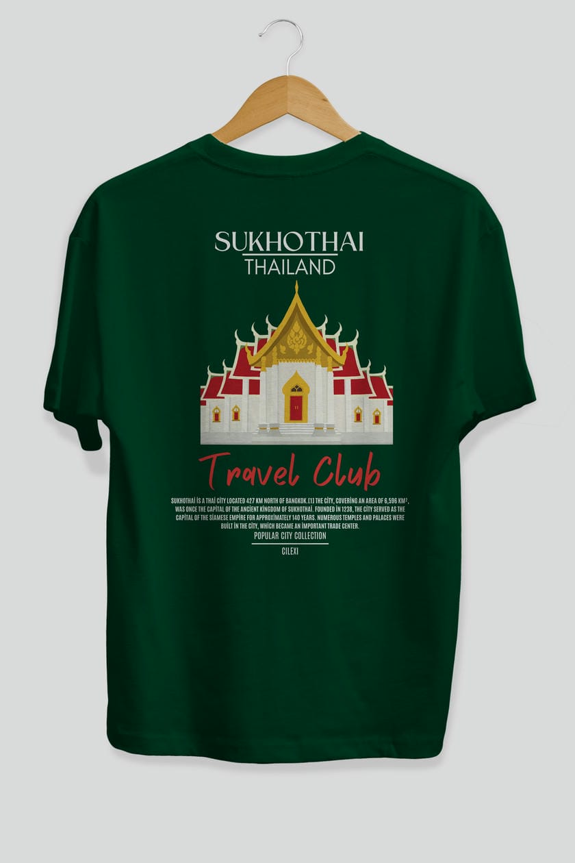 Sukhothai Thailand Arka Baskılı Oversize t-shirt Erkek Kadın Pamuk Bisiklet Yaka tişort
