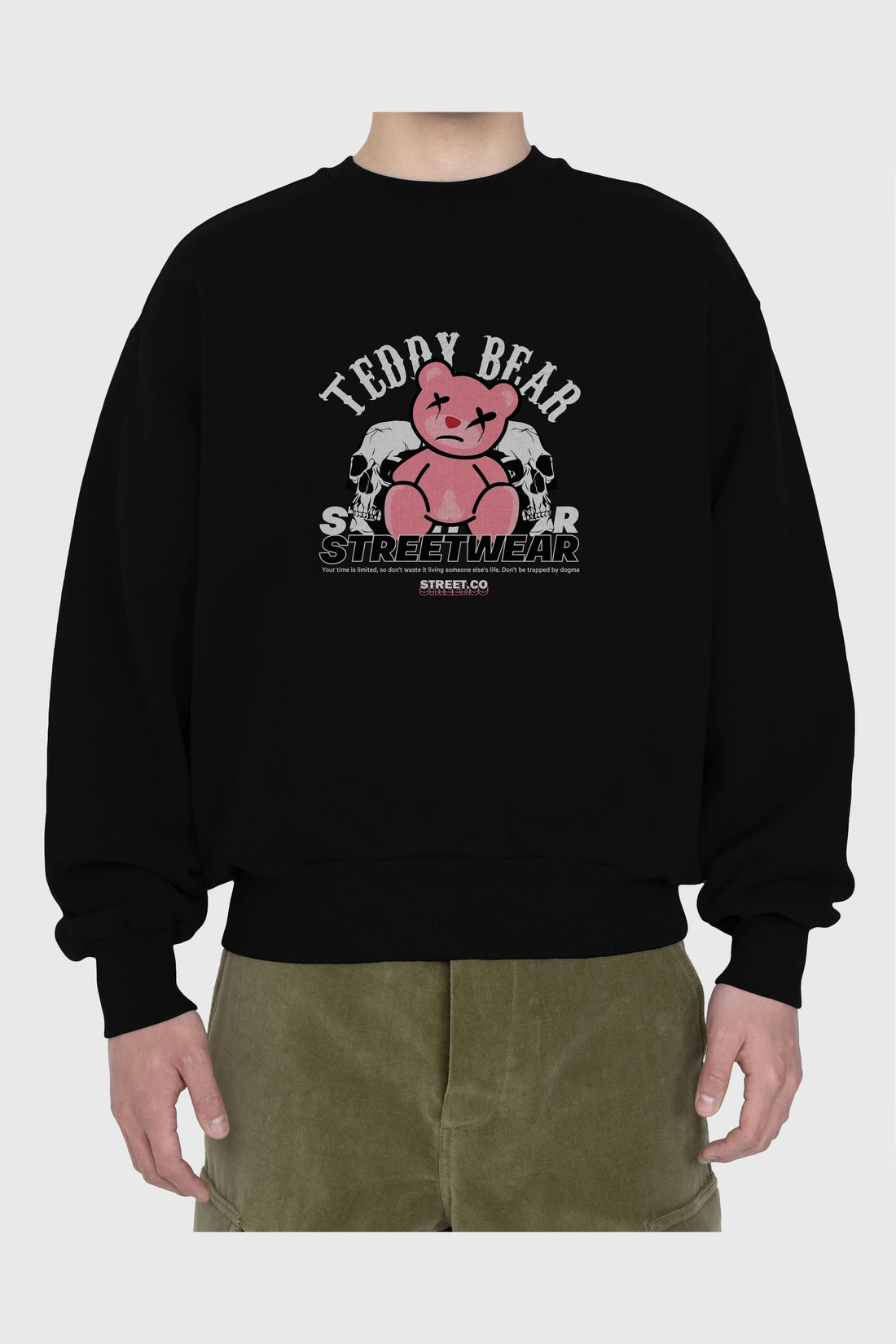 Teddy Bear Streetwear 2 Ön Baskılı Oversize Sweatshirt Erkek Kadın Unisex