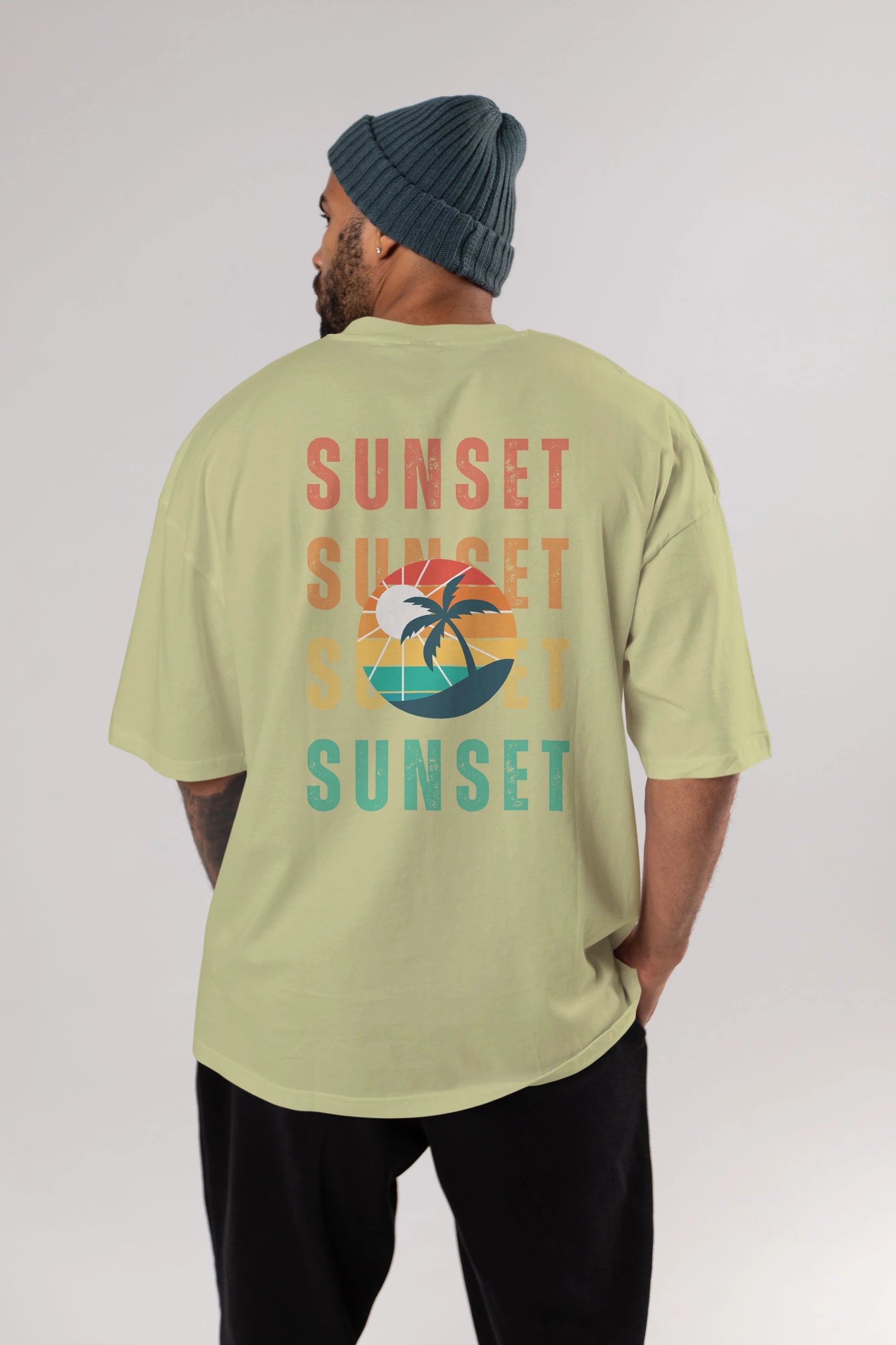 Sunset Yazılı Arka Baskılı Oversize t-shirt Erkek Kadın Unisex