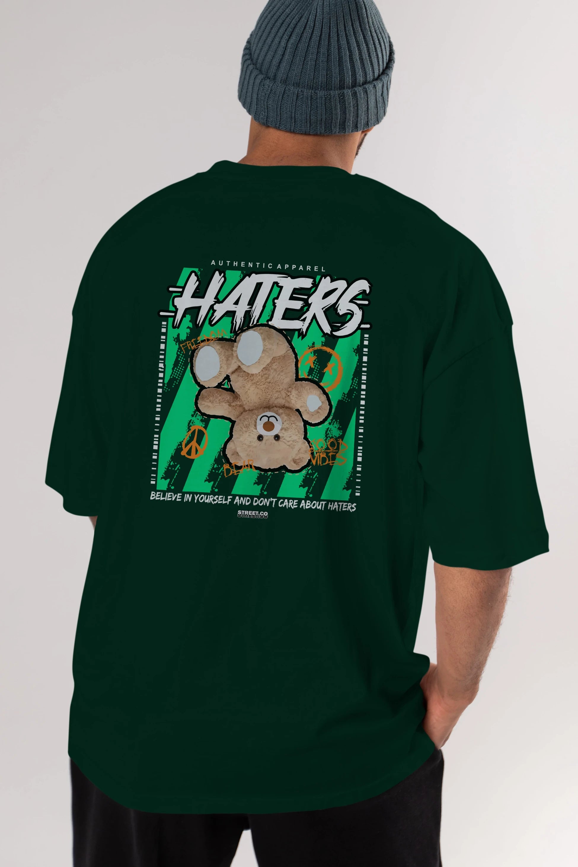 Haters Bear Arka Baskılı Oversize t-shirt Erkek Kadın Unisex