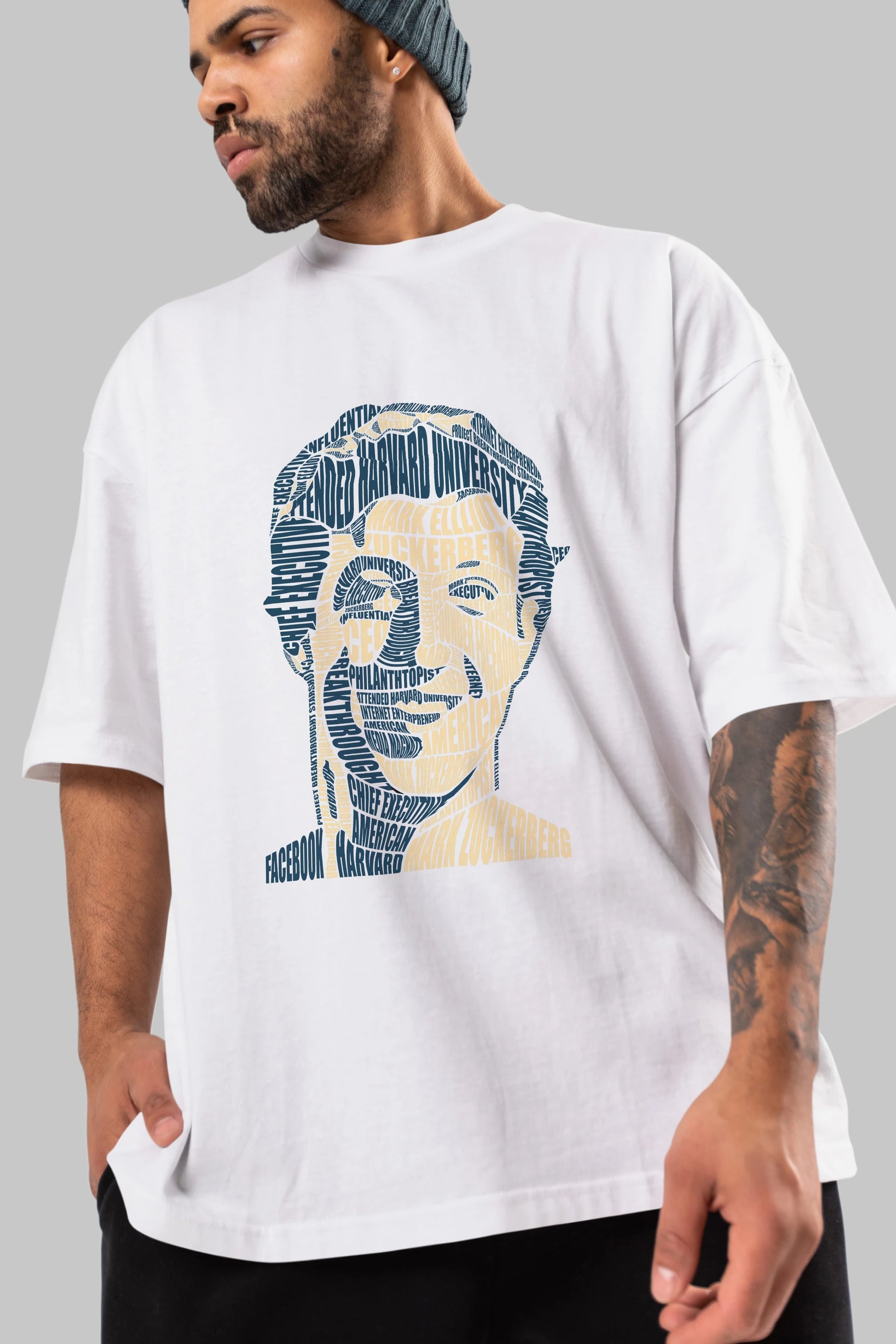Mark Zuckerberg Calligram Ön Baskılı Oversize t-shirt %100 pamuk Erkek Kadın Unisex