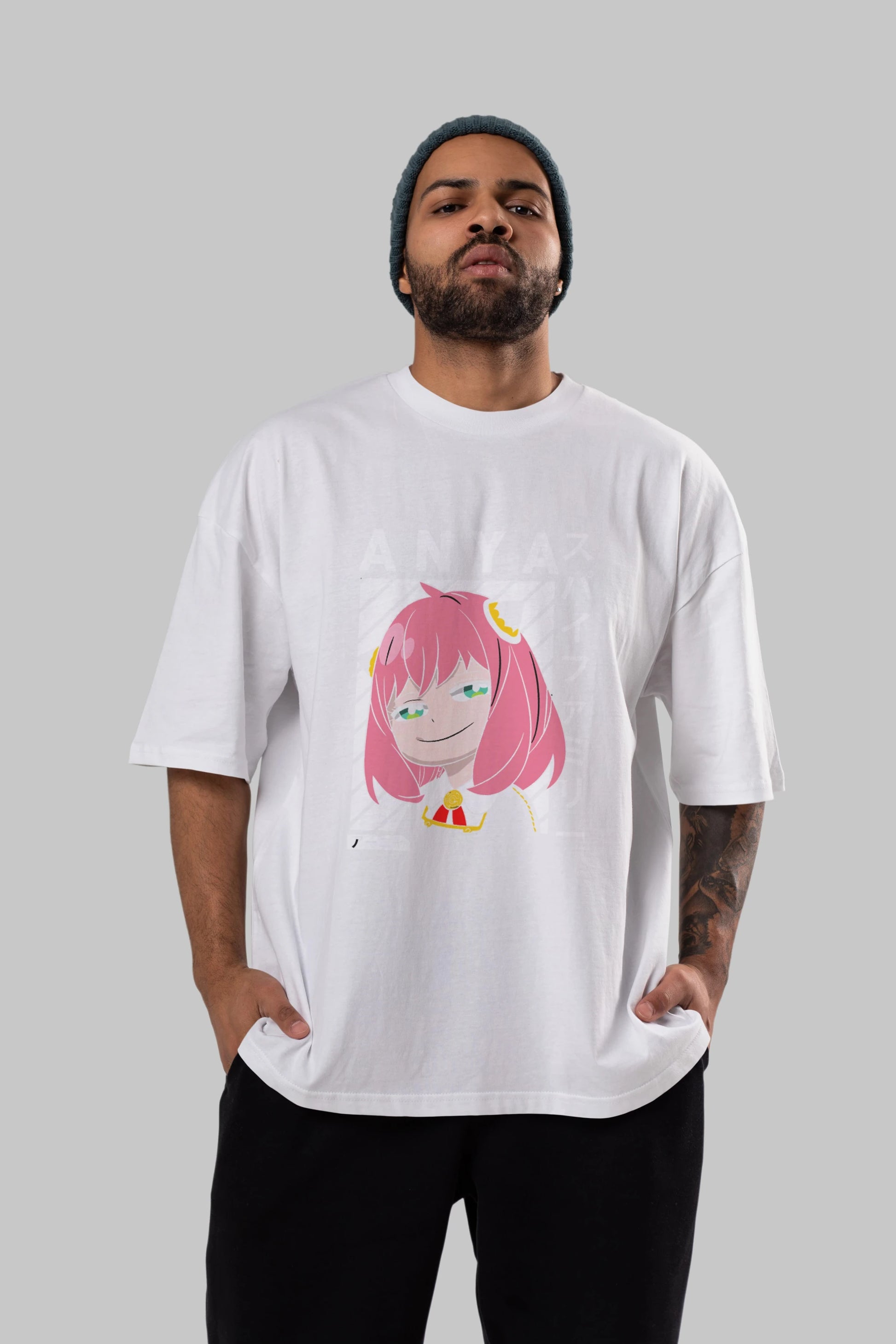 Anya SPYX FAMILY Anime Ön Baskılı Oversize t-shirt %100 pamuk Erkek Kadın Unisex