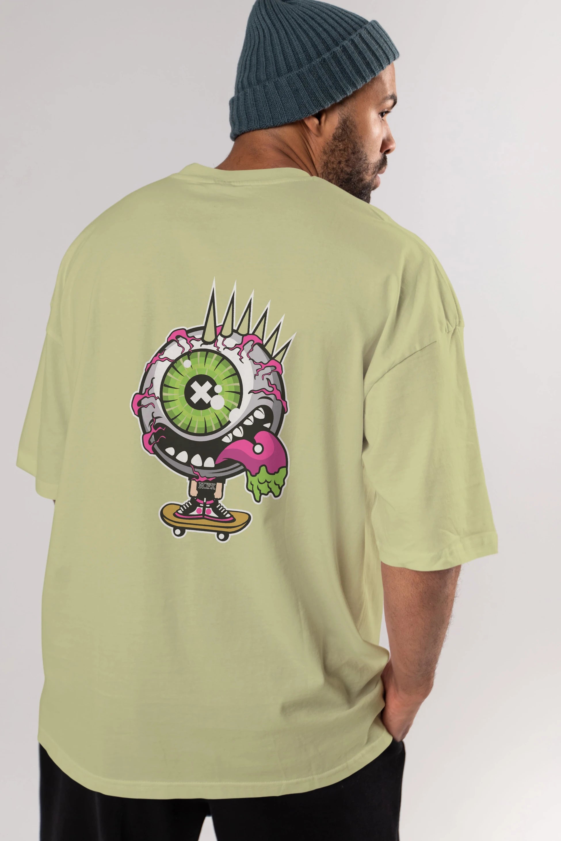 Eye Monster Skater Arka Baskılı Oversize t-shirt Erkek Kadın Unisex %100 Pamuk tişort