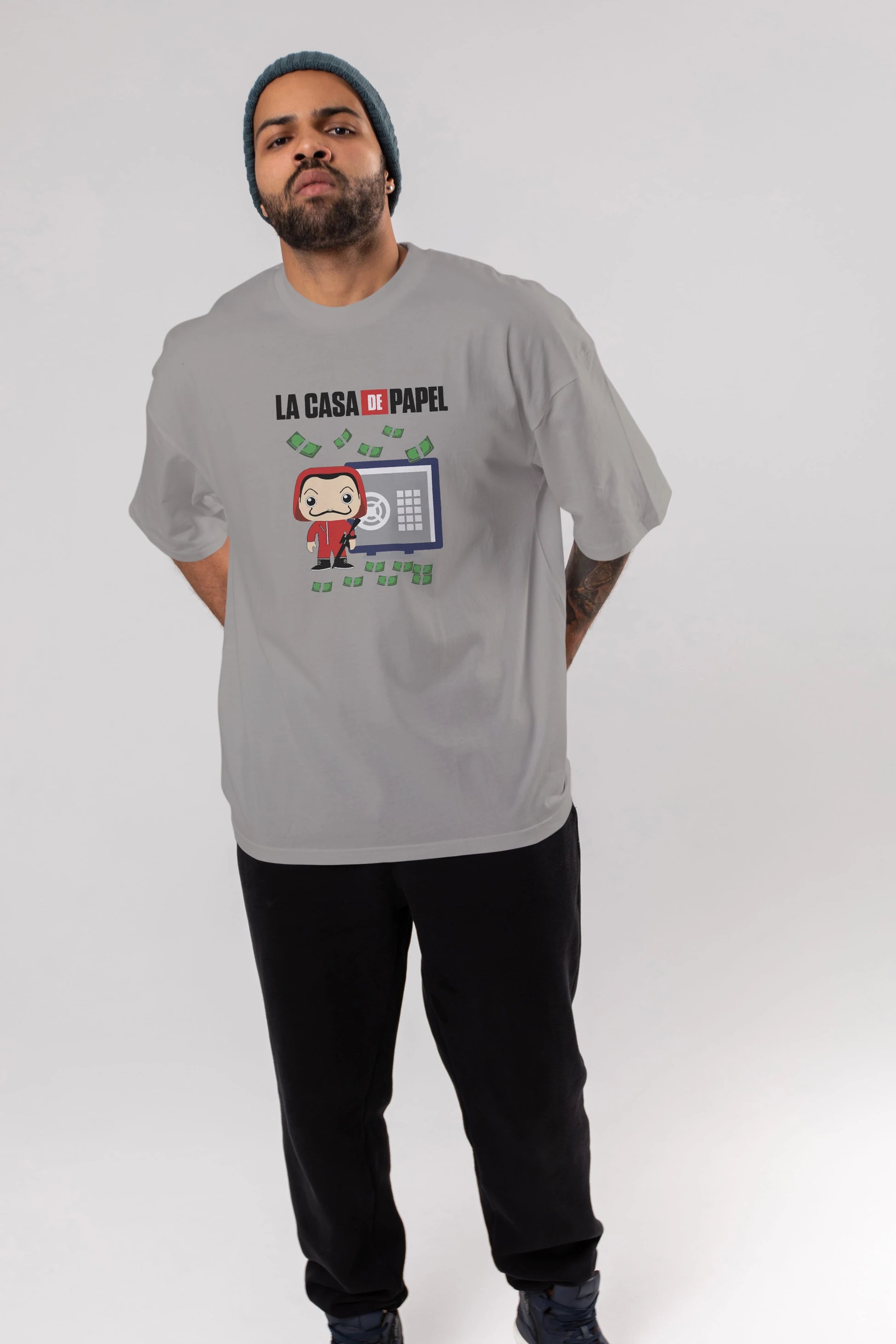 La Casa De Papel (4) Ön Baskılı Oversize t-shirt Erkek Kadın Unisex %100 Pamuk Bisiklet Yaka tişort