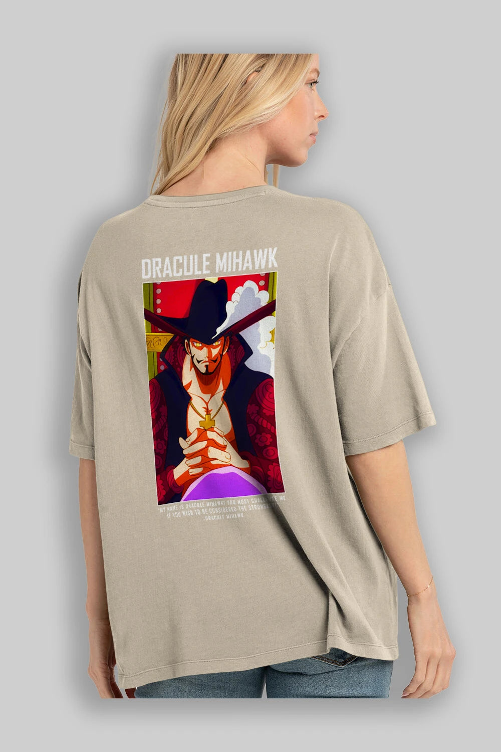 Dracule Mihawk Anime Arka Baskılı Oversize t-shirt Erkek Kadın Unisex %100 pamuk tişort