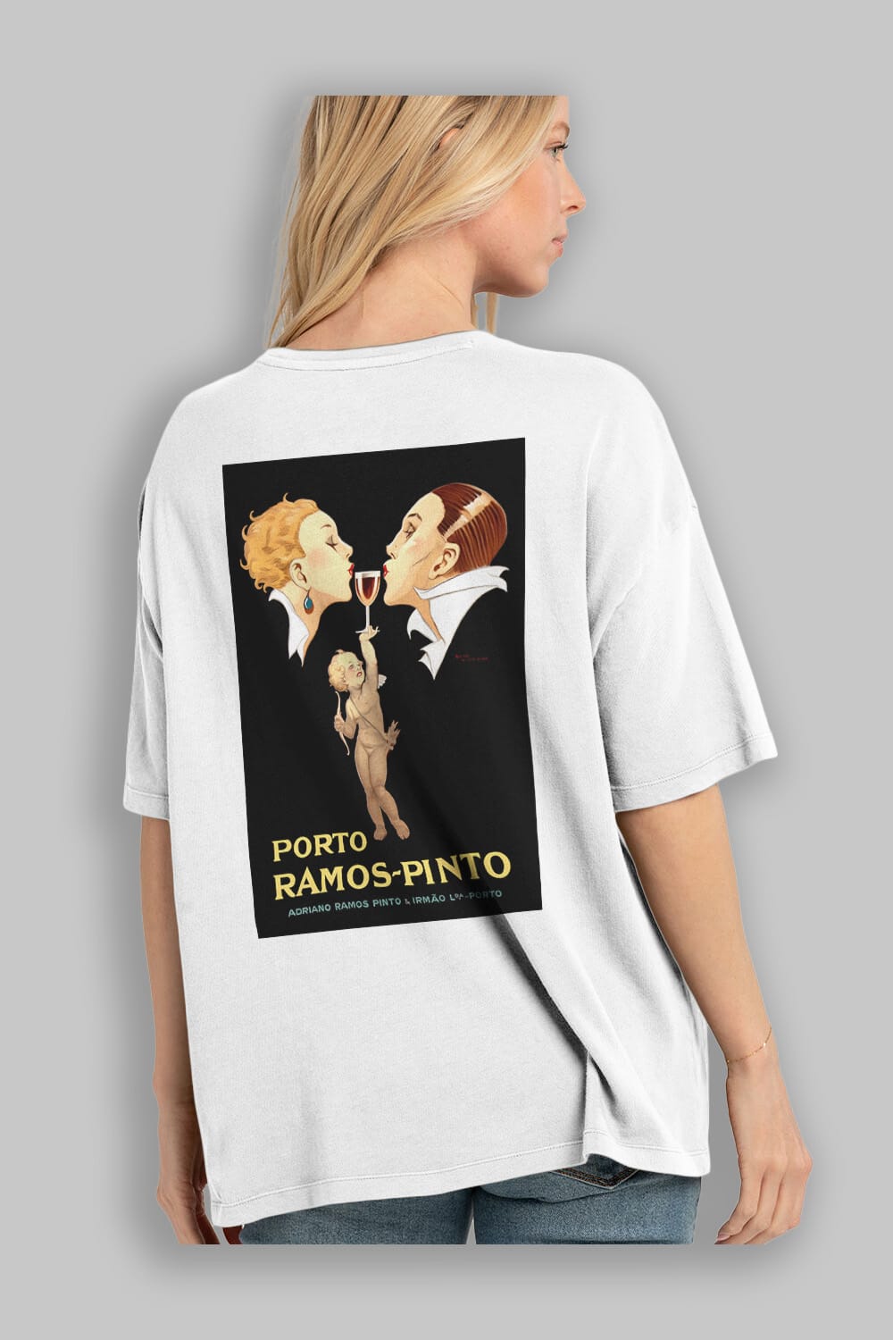 Porto Ramos Pinto Arka Baskılı Oversize t-shirt Erkek Kadın Unisex %100 Pamuk Bisiklet Yaka tişort