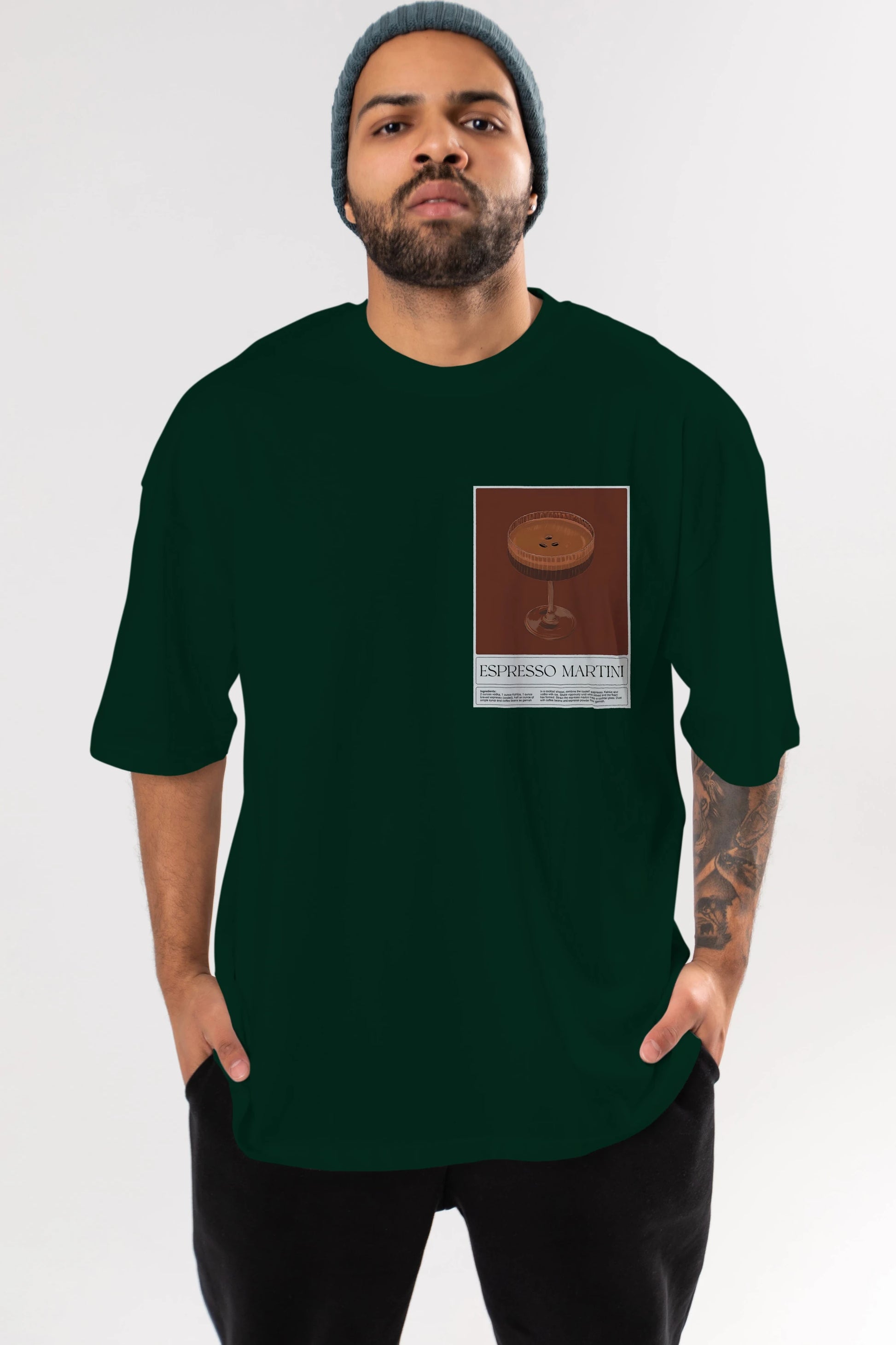 Espresso Martini Ön Sol Baskılı Oversize t-shirt Erkek Kadın Unisex %100 Pamuk Bisiklet Yaka tişort