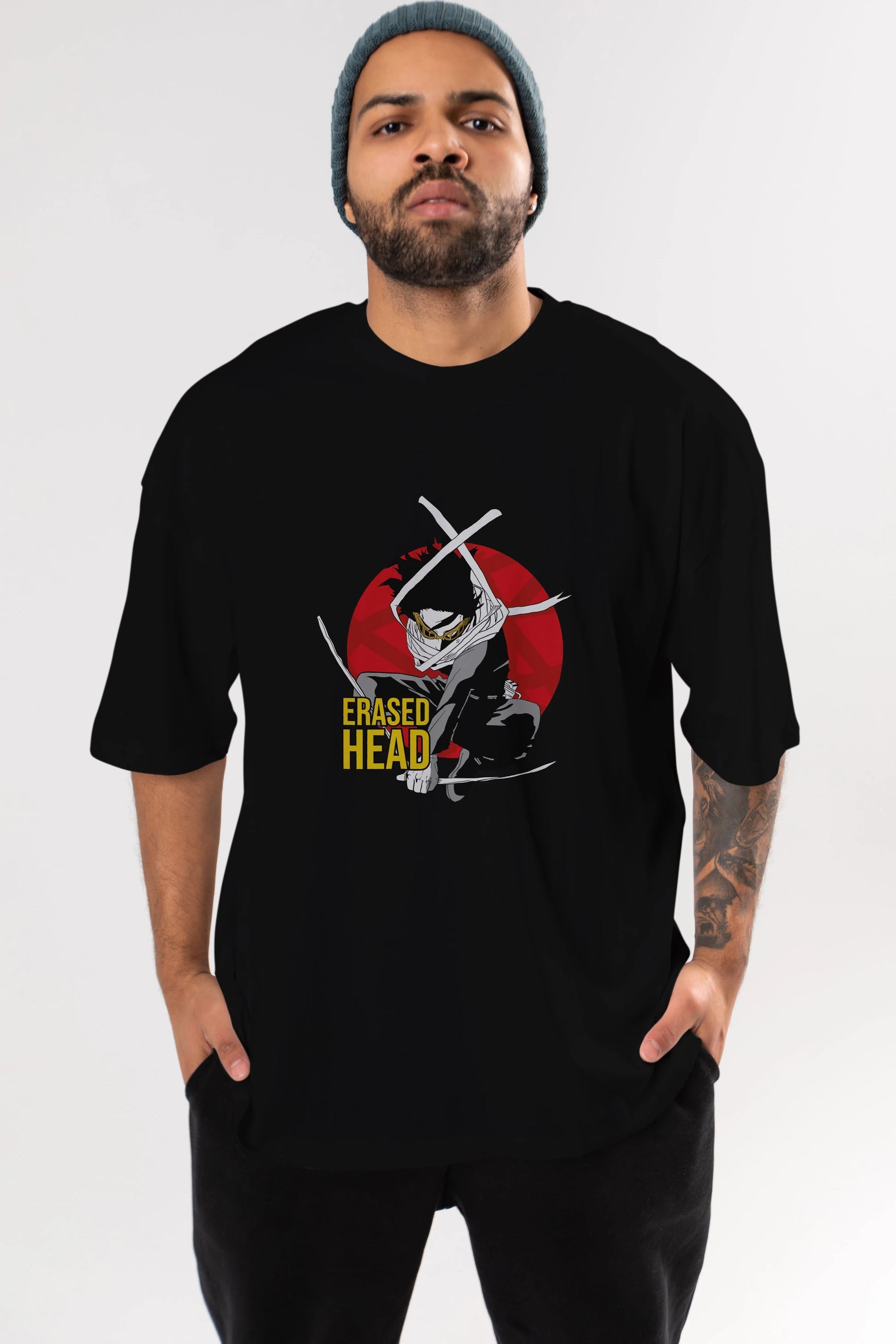 Erased Head Anime Ön Baskılı Oversize t-shirt %100 pamuk Erkek Kadın Unisex