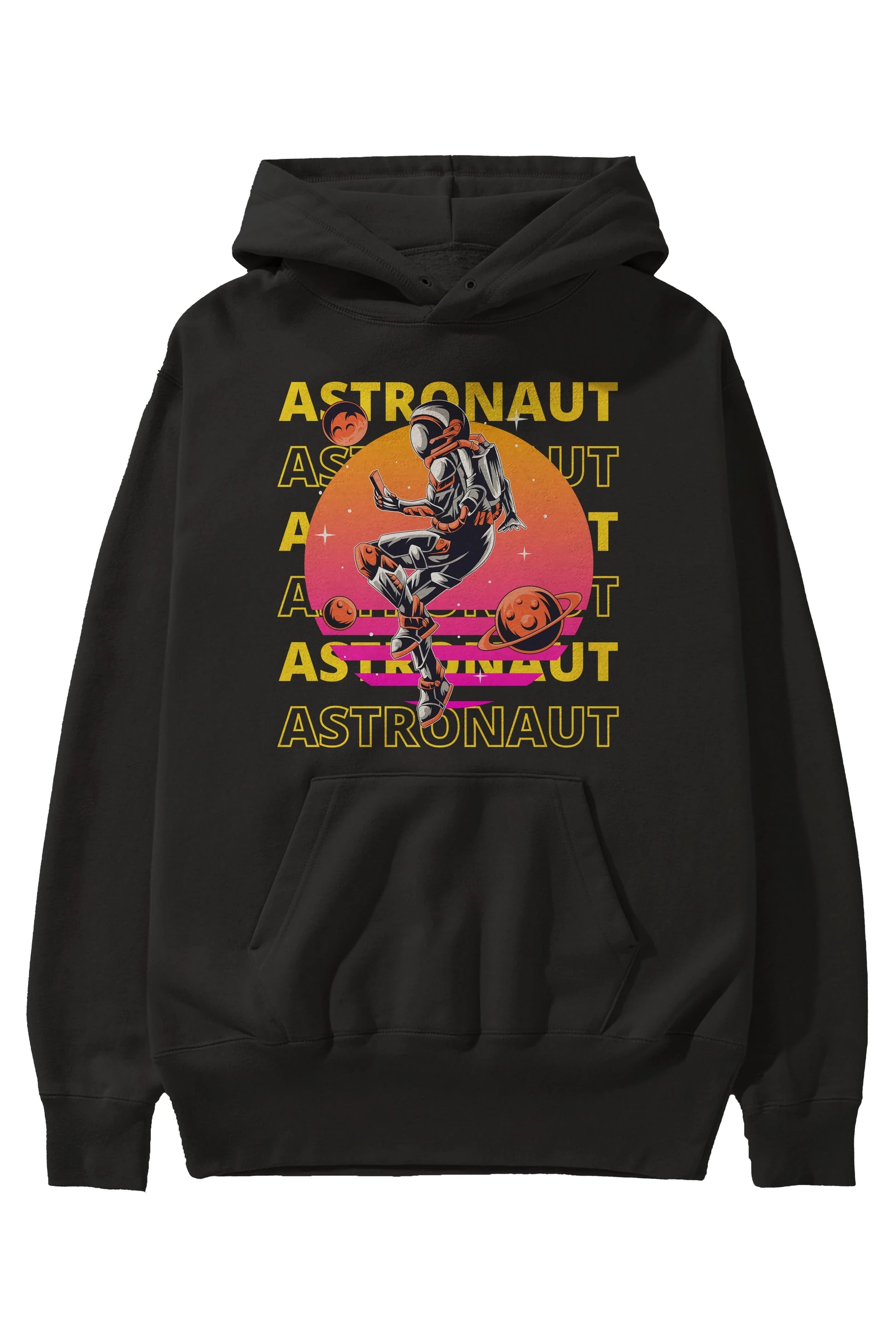 Astronaut Streetwear 2 Ön Baskılı Oversize Hoodie Kapüşonlu Sweatshirt Erkek Kadın Unisex