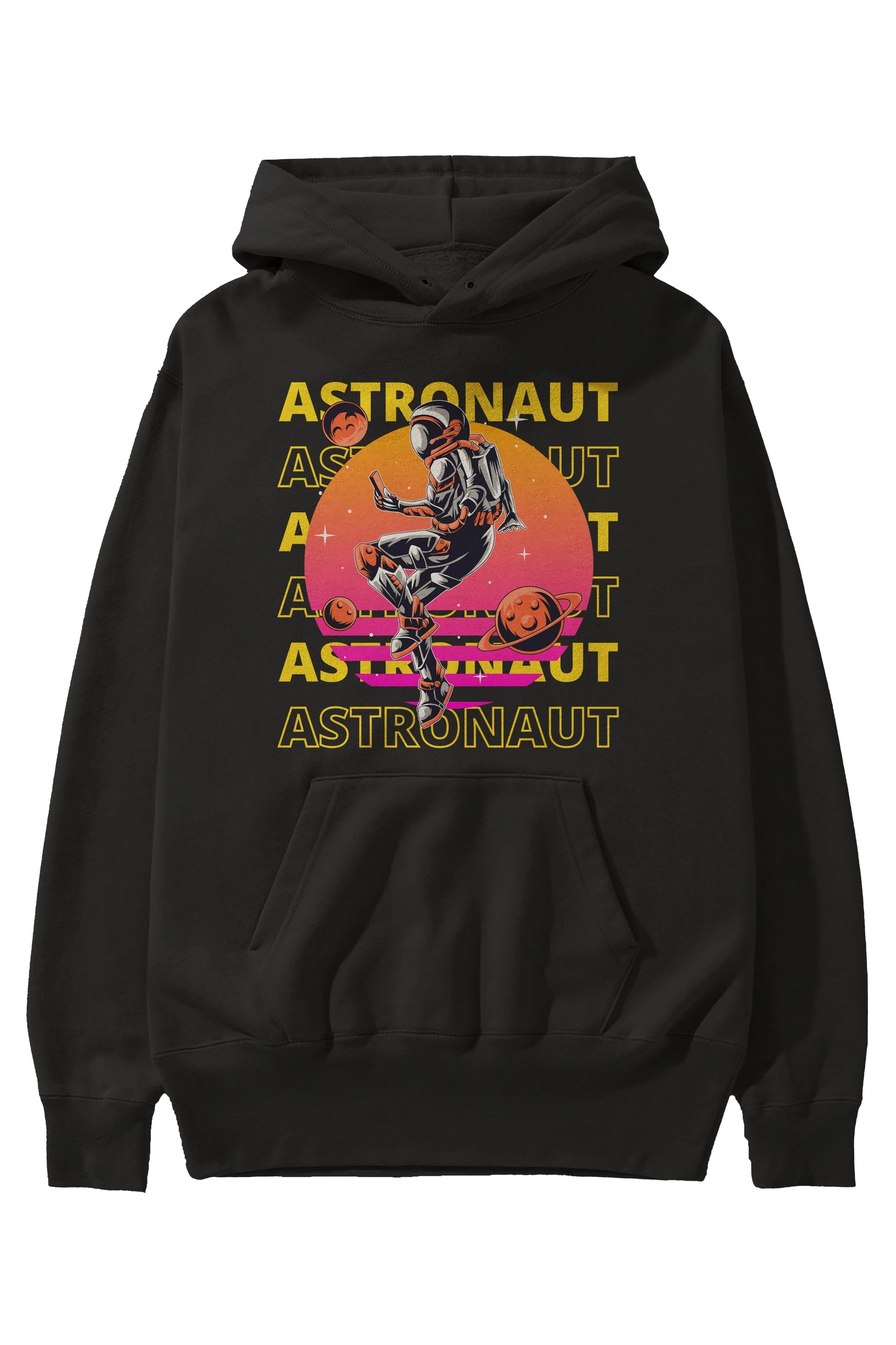 Astronaut Streetwear 2 Ön Baskılı Oversize Hoodie Kapüşonlu Sweatshirt Erkek Kadın Unisex