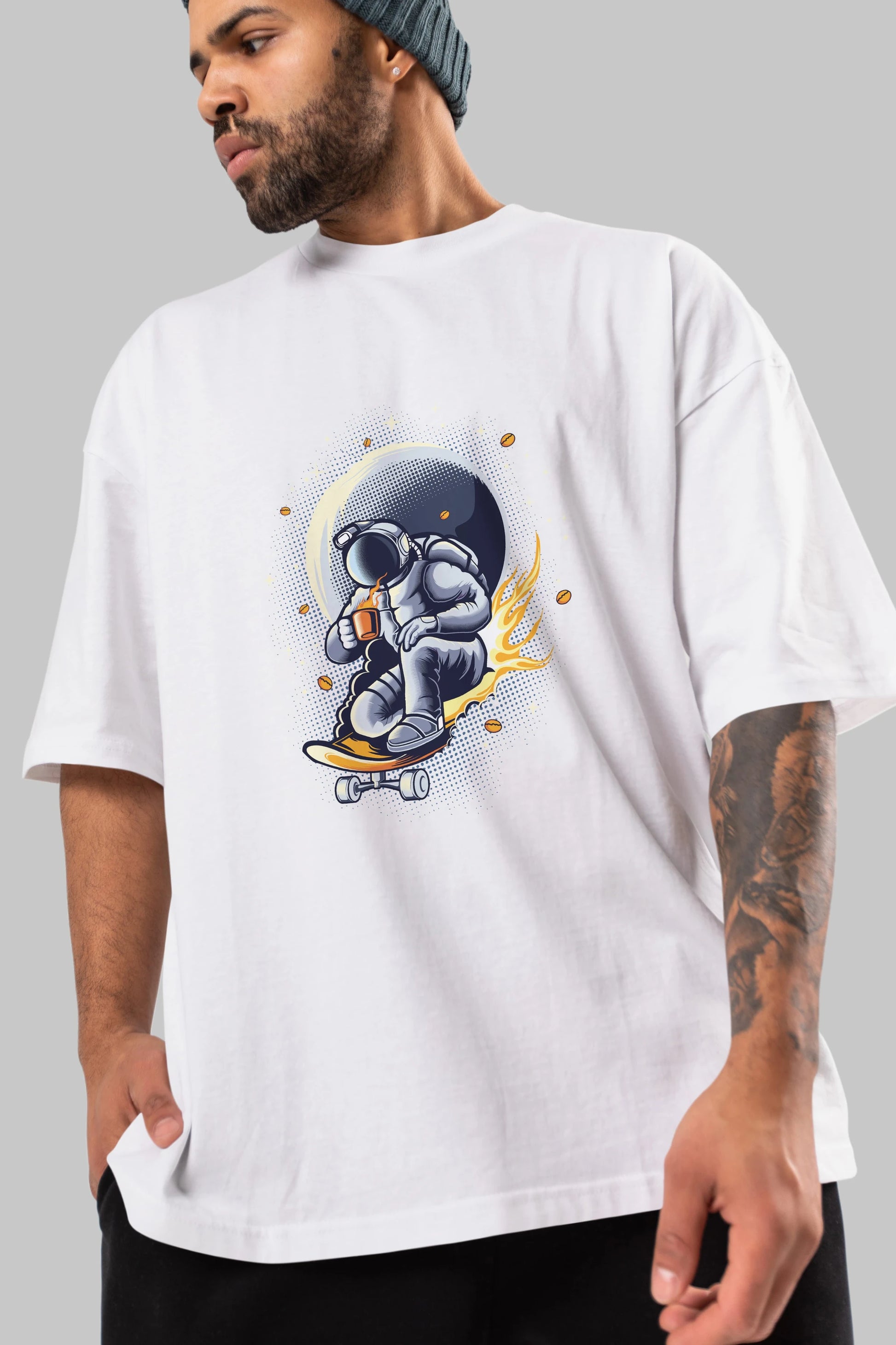 Astro Coffee Addict Ön Baskılı Oversize t-shirt Erkek Kadın Unisex