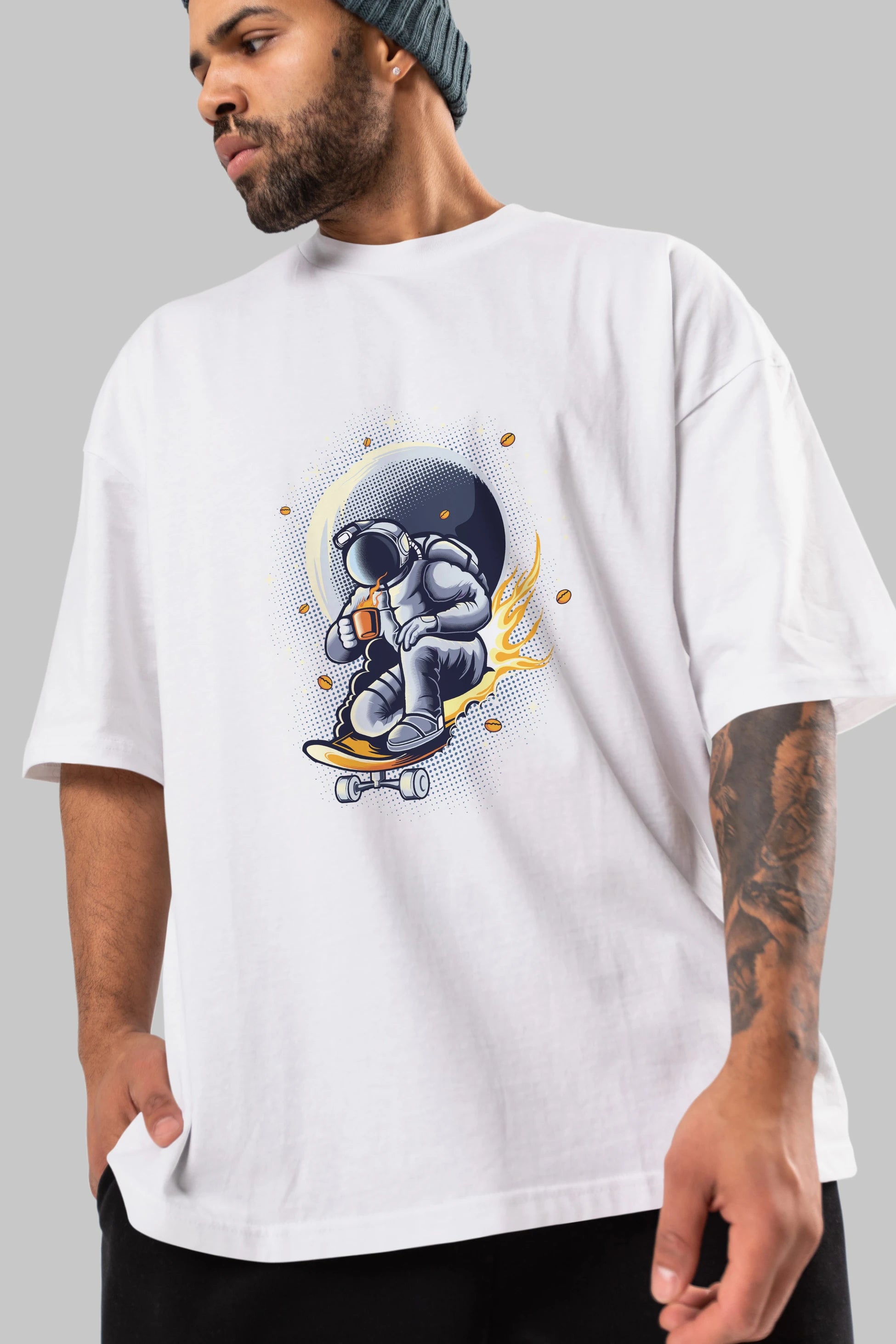 Astro Coffee Addict Ön Baskılı Oversize t-shirt Erkek Kadın Unisex