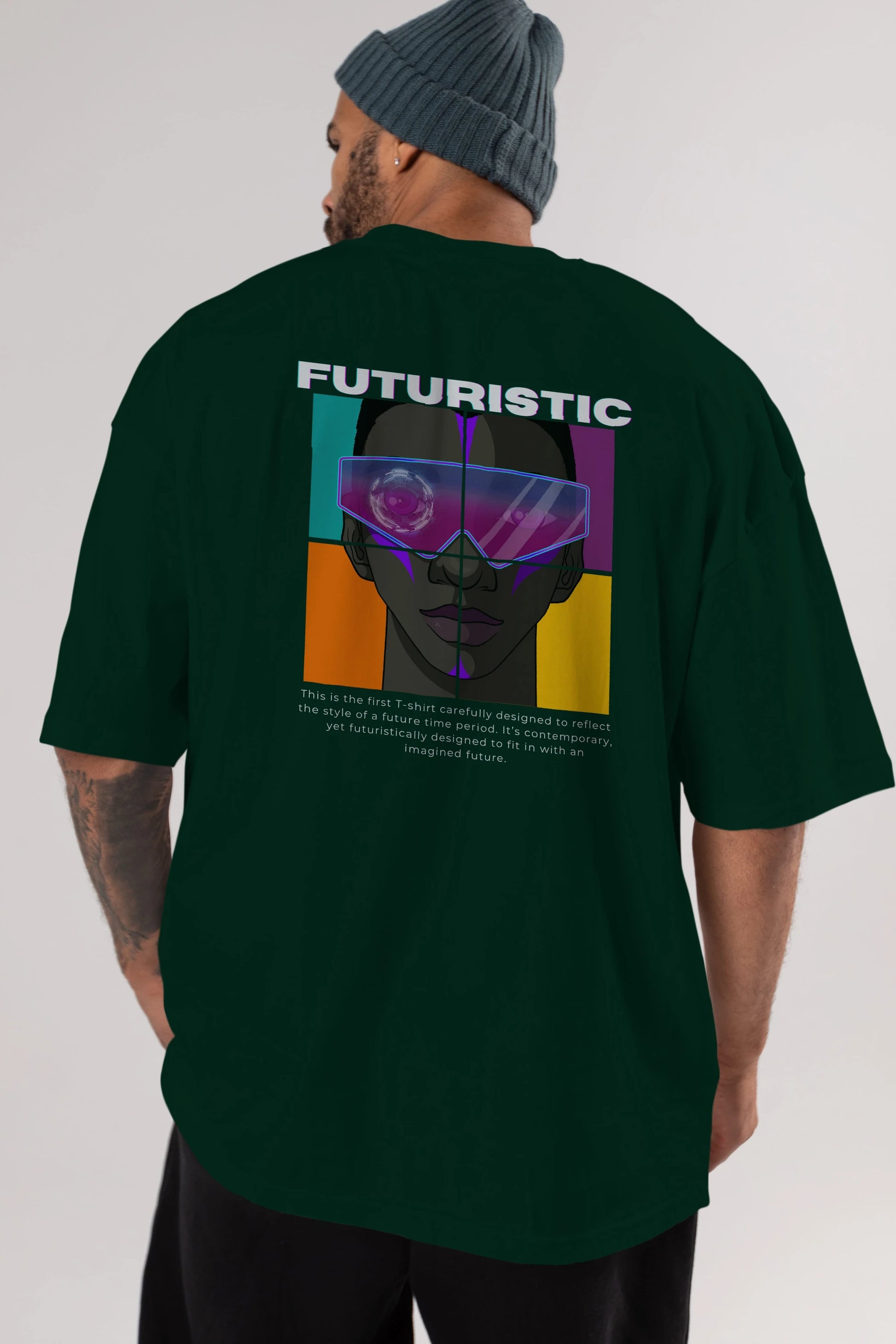 Futuristic Streetwear Arka Baskılı Oversize t-shirt Erkek Kadın Unisex