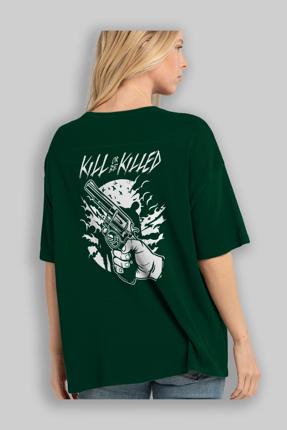Zombie Shooter Arka Baskılı Oversize t-shirt Erkek Kadın Unisex %100 Pamuk