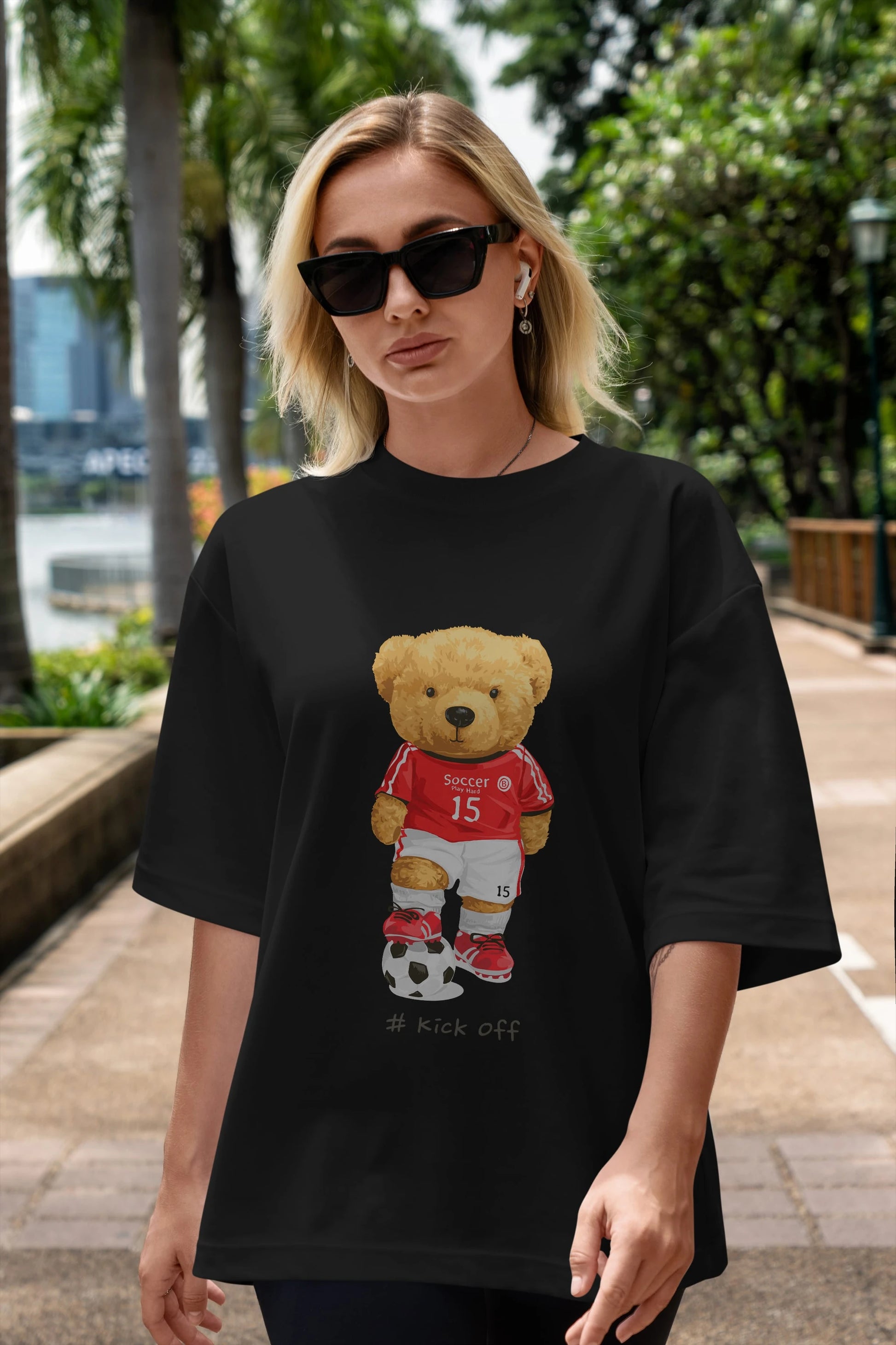 Teddy Bear Kick Off Ön Baskılı Oversize t-shirt Erkek Kadın Unisex %100 Pamuk