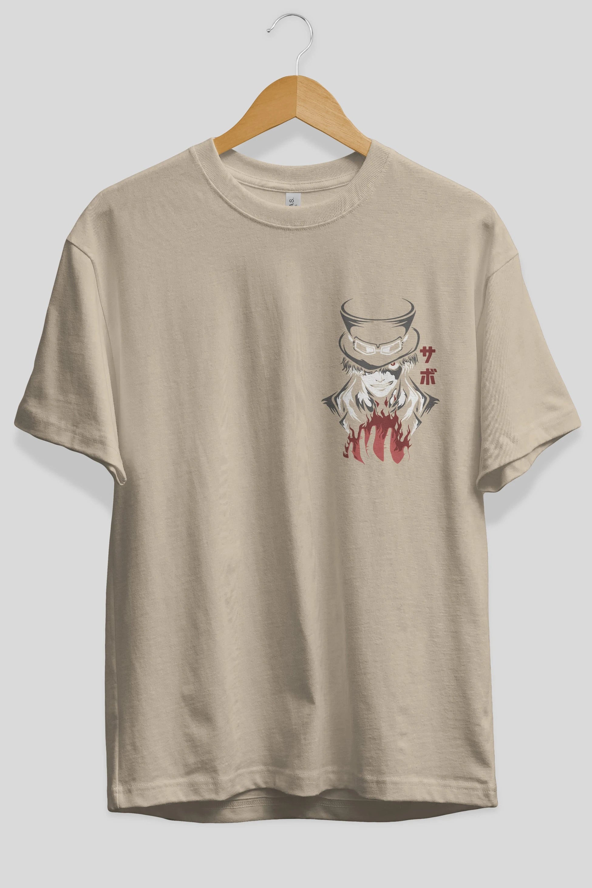 SaboOnePiece Ön Sol Baskılı Oversize t-shirt Erkek Kadın Unisex %100 Pamuk Bisiklet Yaka tişort