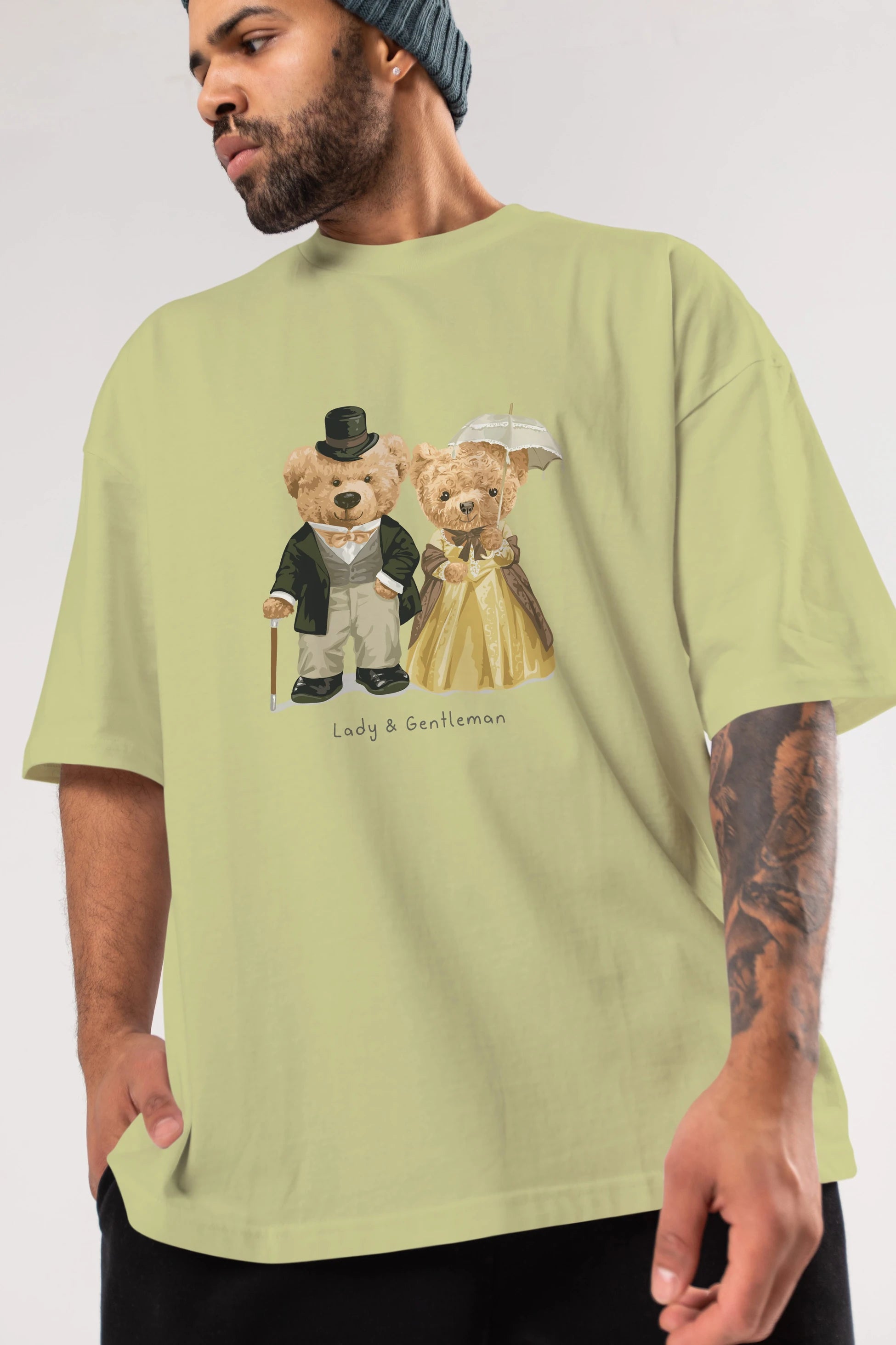 Teddy Bear Couple Ön Baskılı Oversize t-shirt Erkek Kadın Unisex %100 Pamuk