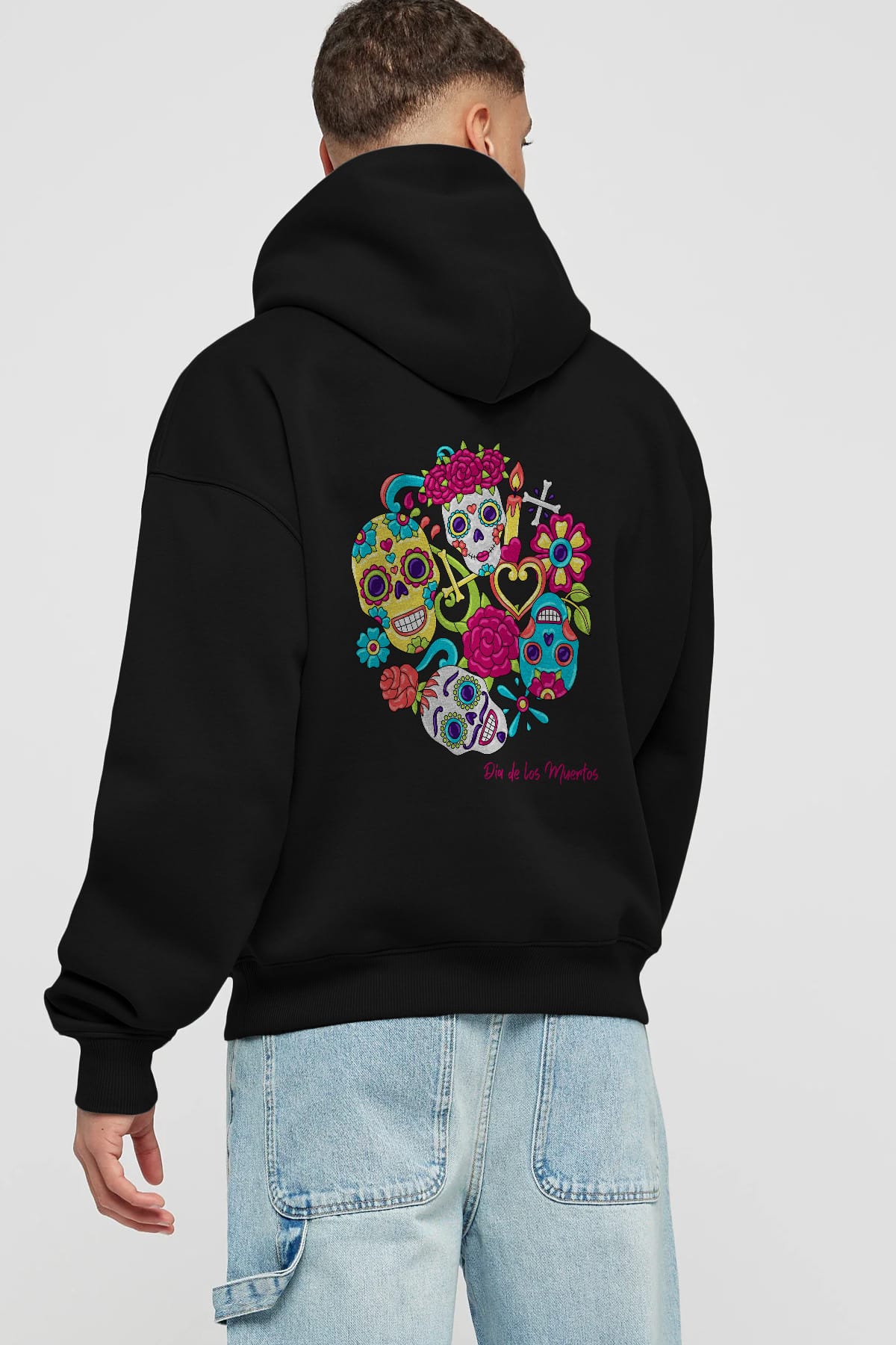 Dia de los Muertos Arka Baskılı Oversize Hoodie Kapüşonlu Sweatshirt Erkek Kadın Unisex