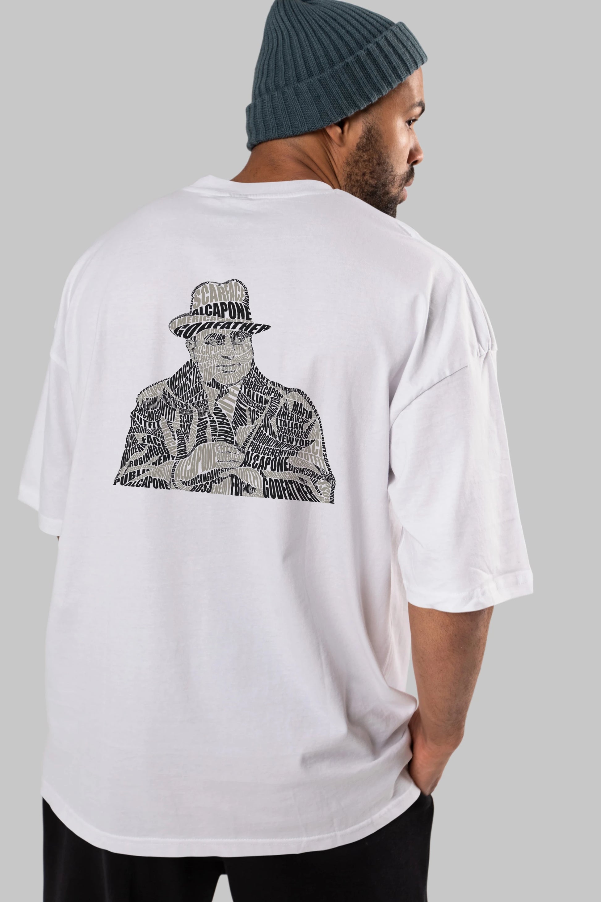 Al Capone Calligram Arka Baskılı Oversize t-shirt %100 pamuk Erkek Kadın Unisex