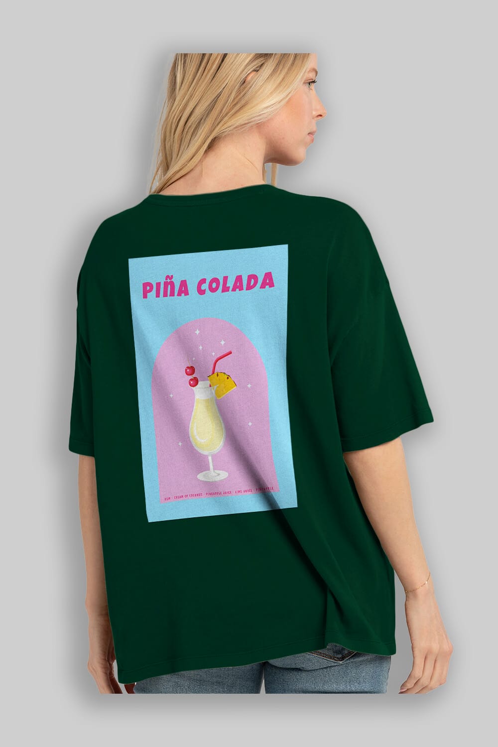 Pina Colada 2 Arka Baskılı Oversize t-shirt Erkek Kadın Unisex %100 Pamuk Bisiklet Yaka tişort