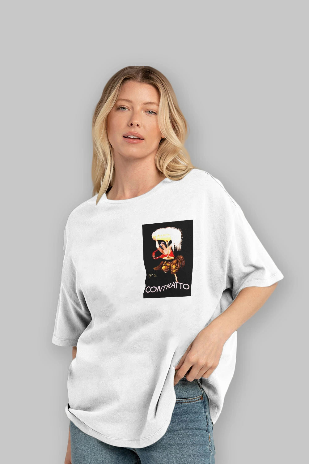 Contratto Ön Sol Baskılı Oversize t-shirt Erkek Kadın Unisex %100 Pamuk Bisiklet Yaka tişort