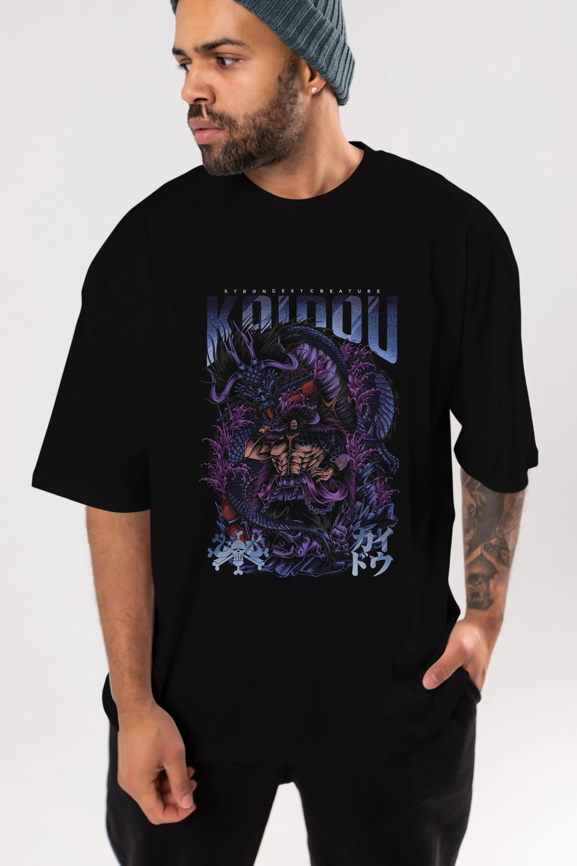 KAIDOU ONE PIECE Anime Ön Baskılı Oversize t-shirt %100 pamuk Erkek Kadın Unisex