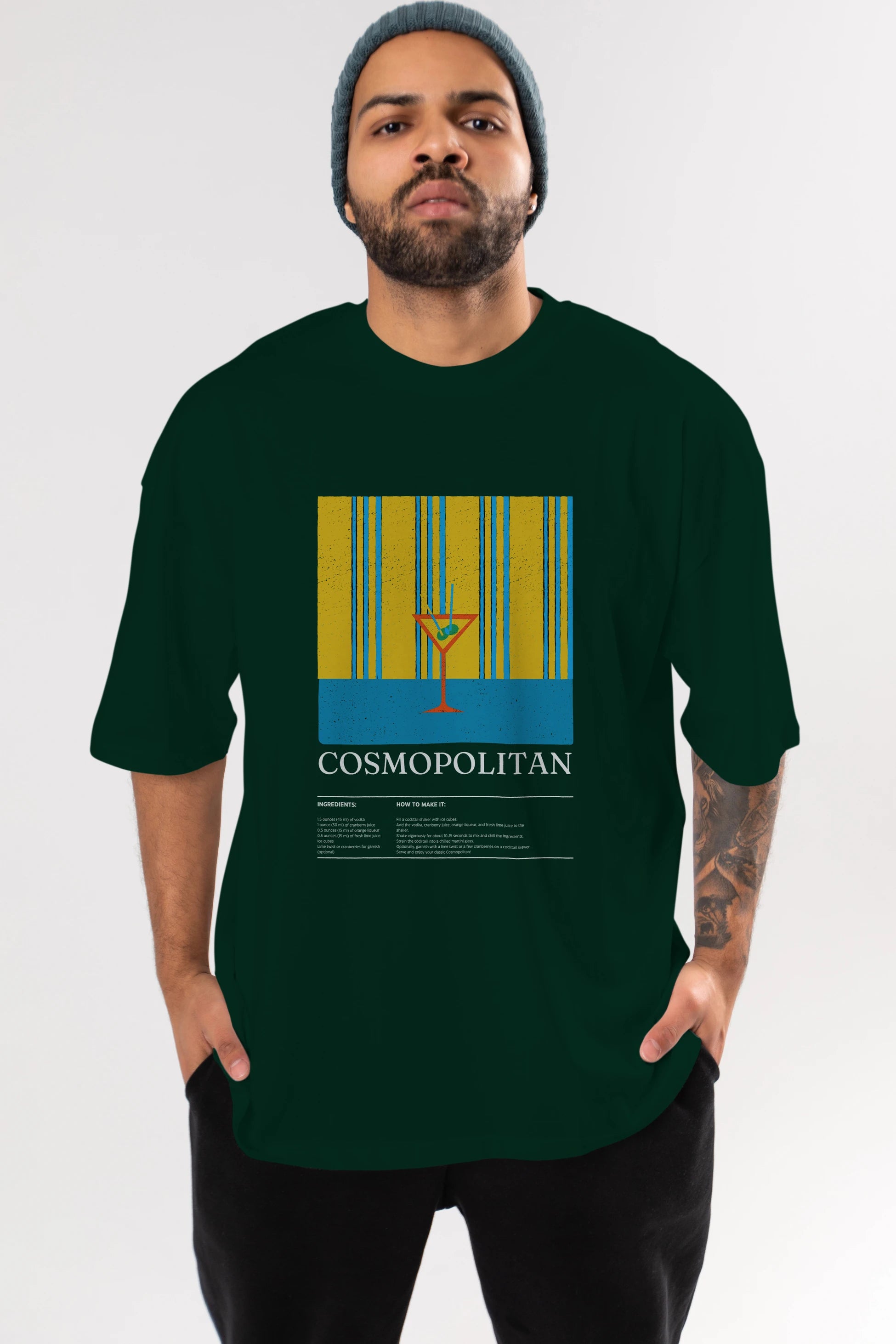 Cosmopolitan Kokteyl Ön Baskılı Oversize t-shirt Erkek Kadın %100 Pamuk Bisiklet Yaka tişort